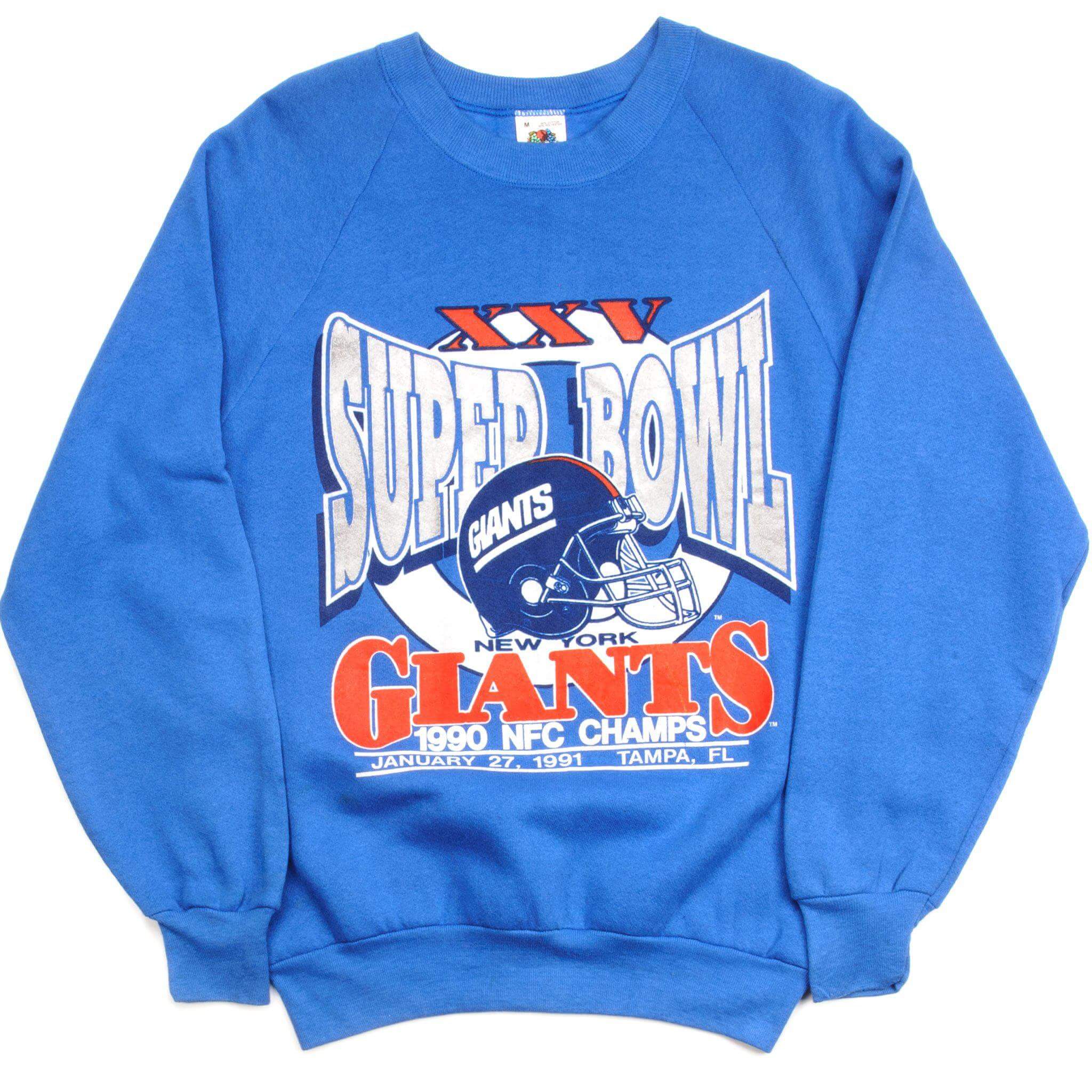 Blue New York Giants Super Bowl XXV sweatshirt shown from the front