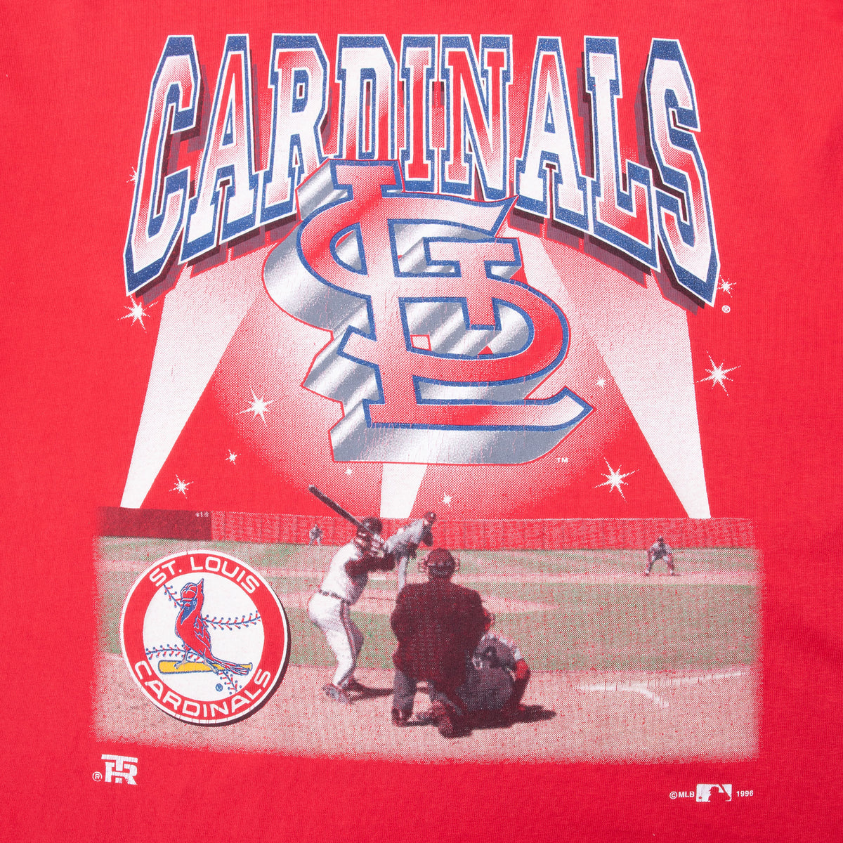 St. Louis Cardinals chest graphic with team lettering, STL logo, and baseball scene