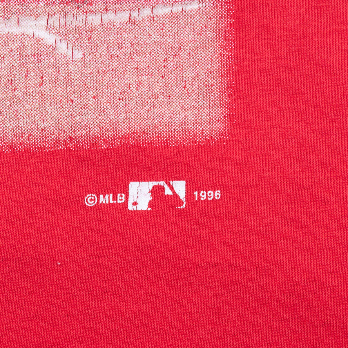Close-up of MLB logo and 1996 copyright printed below the front graphic