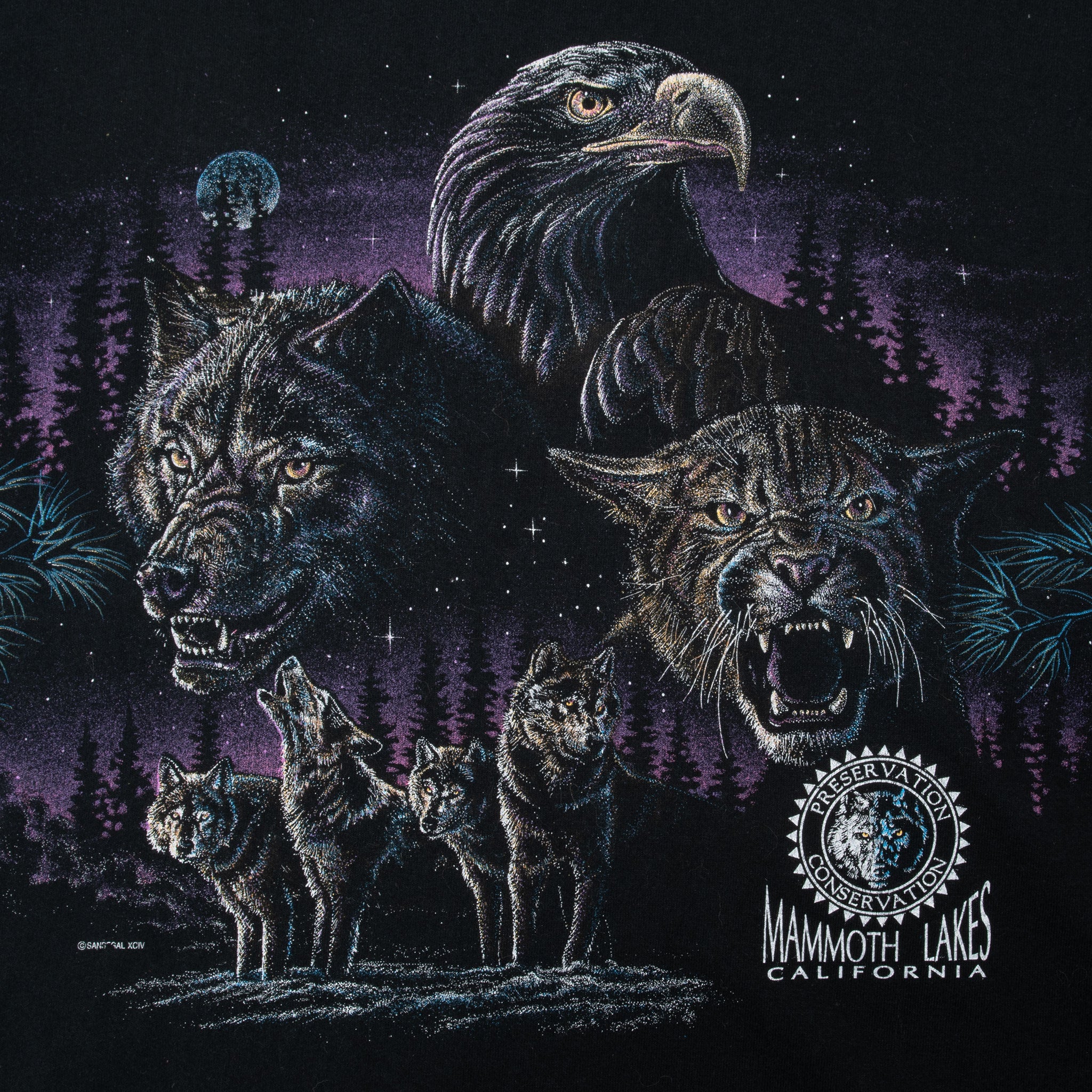 Vintage Animal Print Eagle Wolf Mammoth Lakes Tee Shirt 1994 Size Medium