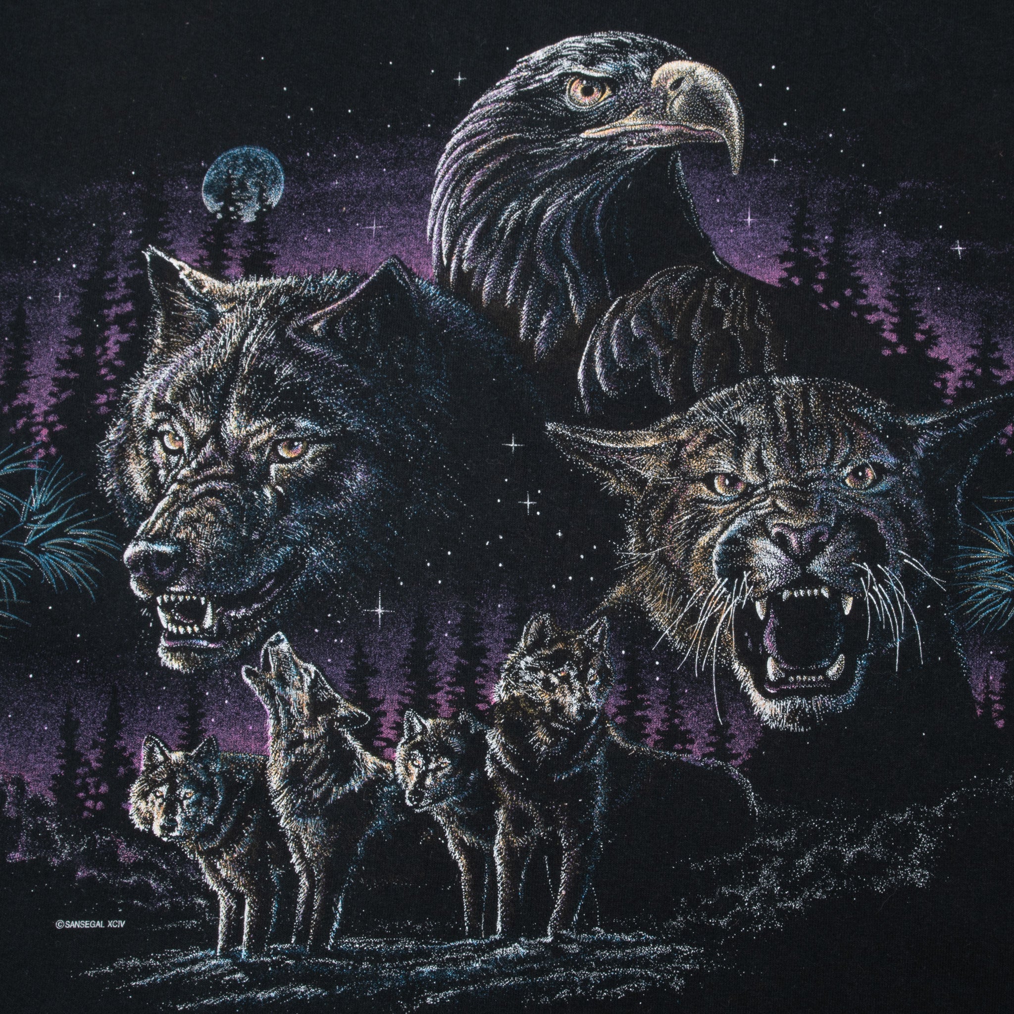 Vintage Animal Print Eagle Wolf Mammoth Lakes Tee Shirt 1994 Size Medium