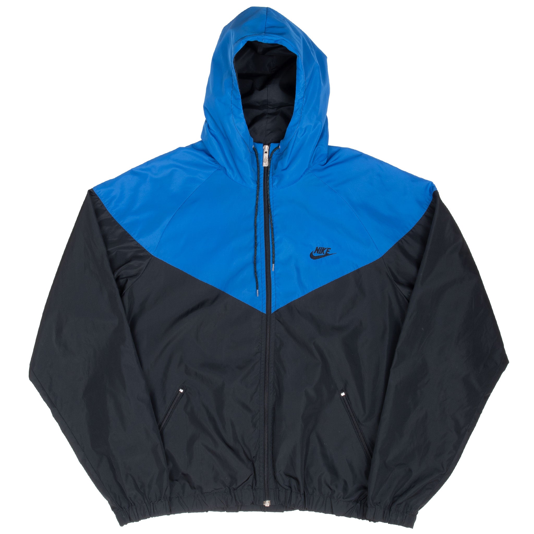 Vintage Nike Classic Swoosh Blue Hooded Windbreaker Jacket Late 1980S Size XL
