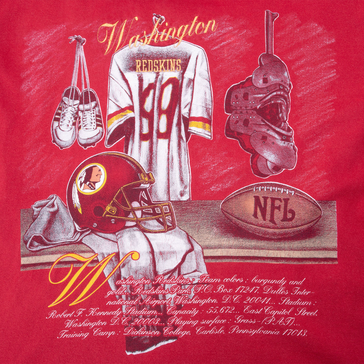 Washington Redskins print with jersey, helmet, cleats, shoulder pads, and NFL football