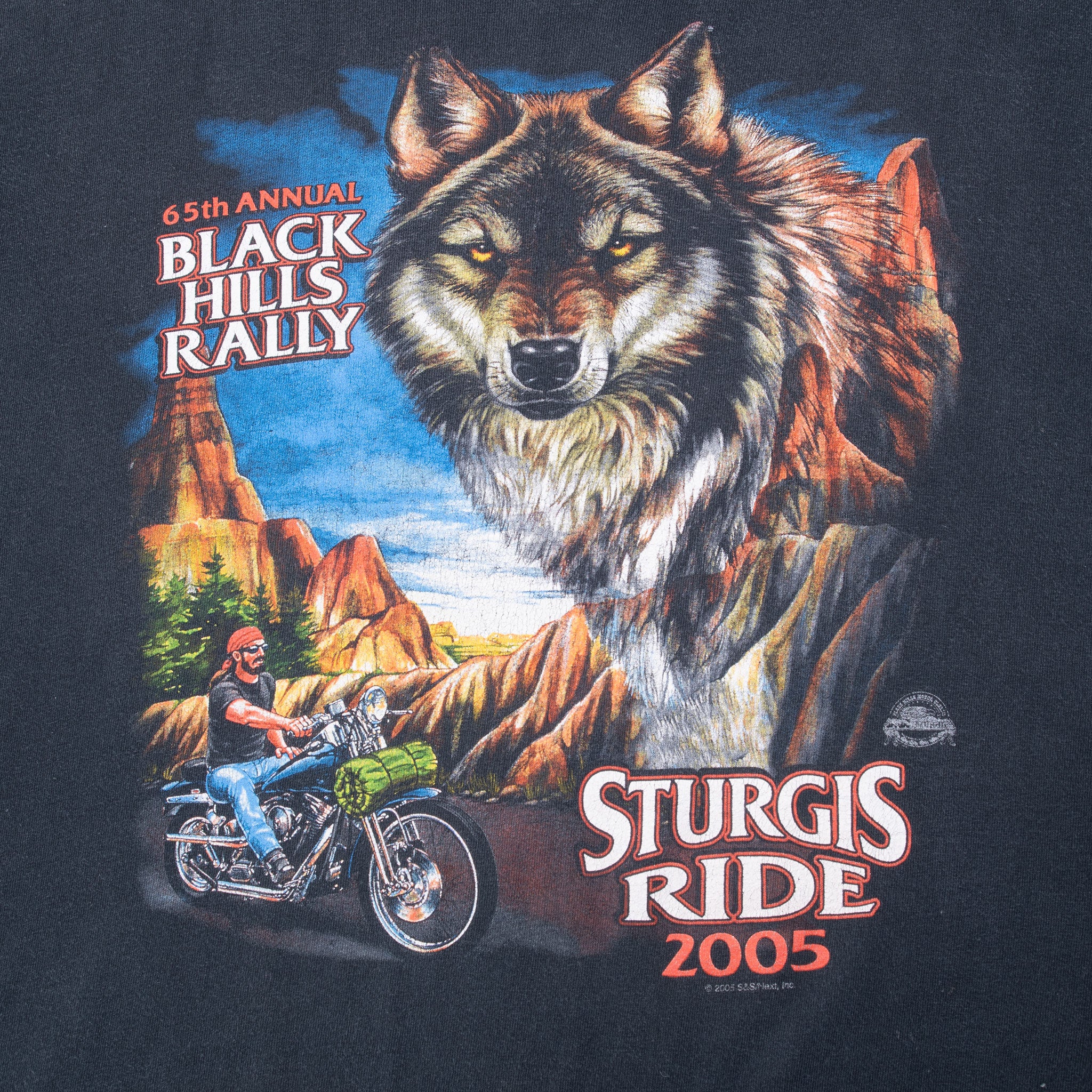 Vintage Biker Sturgis Black Hill Rally 2005 Wolf Tee Shirt Size 2XL