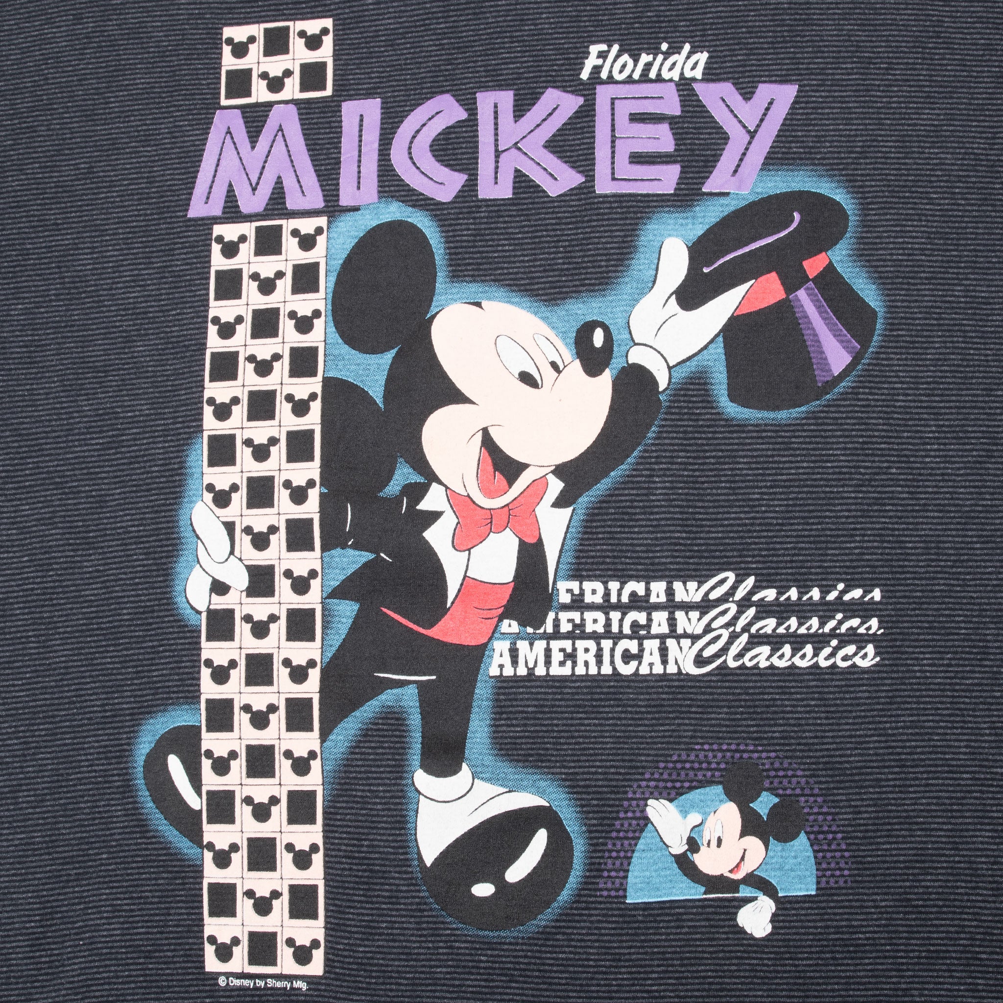 Vintage Mickey Mouse Florida Striped Tee Shirt 1990S Large Made In Usa With Single Stitch Sleeves