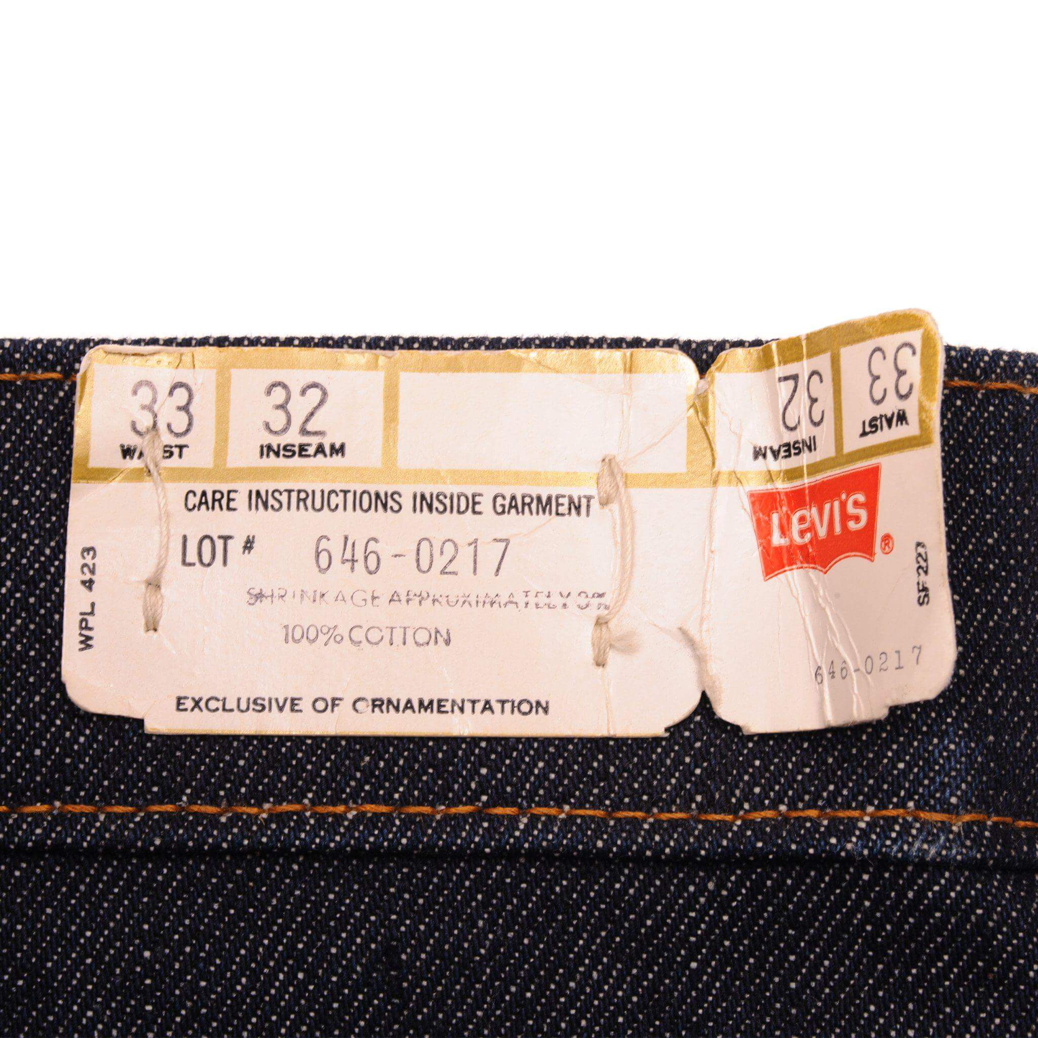 Beautiful Indigo Levis 646 Bell Bottoms Jeans Made in USA Deadstock with the original tags. Size on Tag 33X32 ACTUAL SIZE 33X32 Back Button #16
