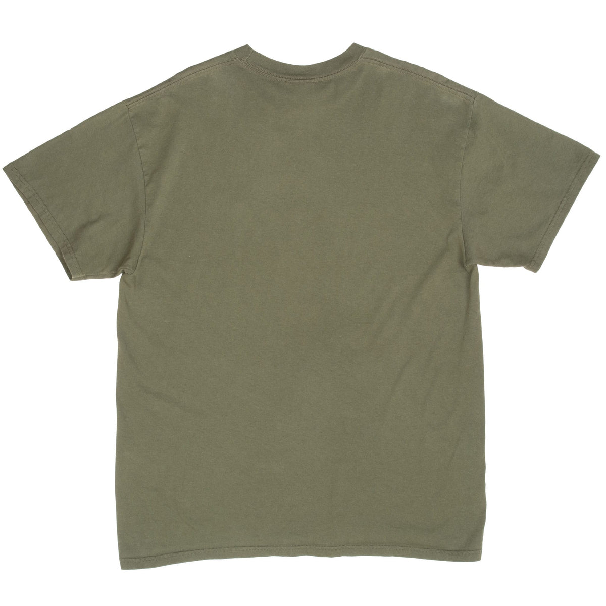 Back of plain olive green Nike short-sleeve T-shirt