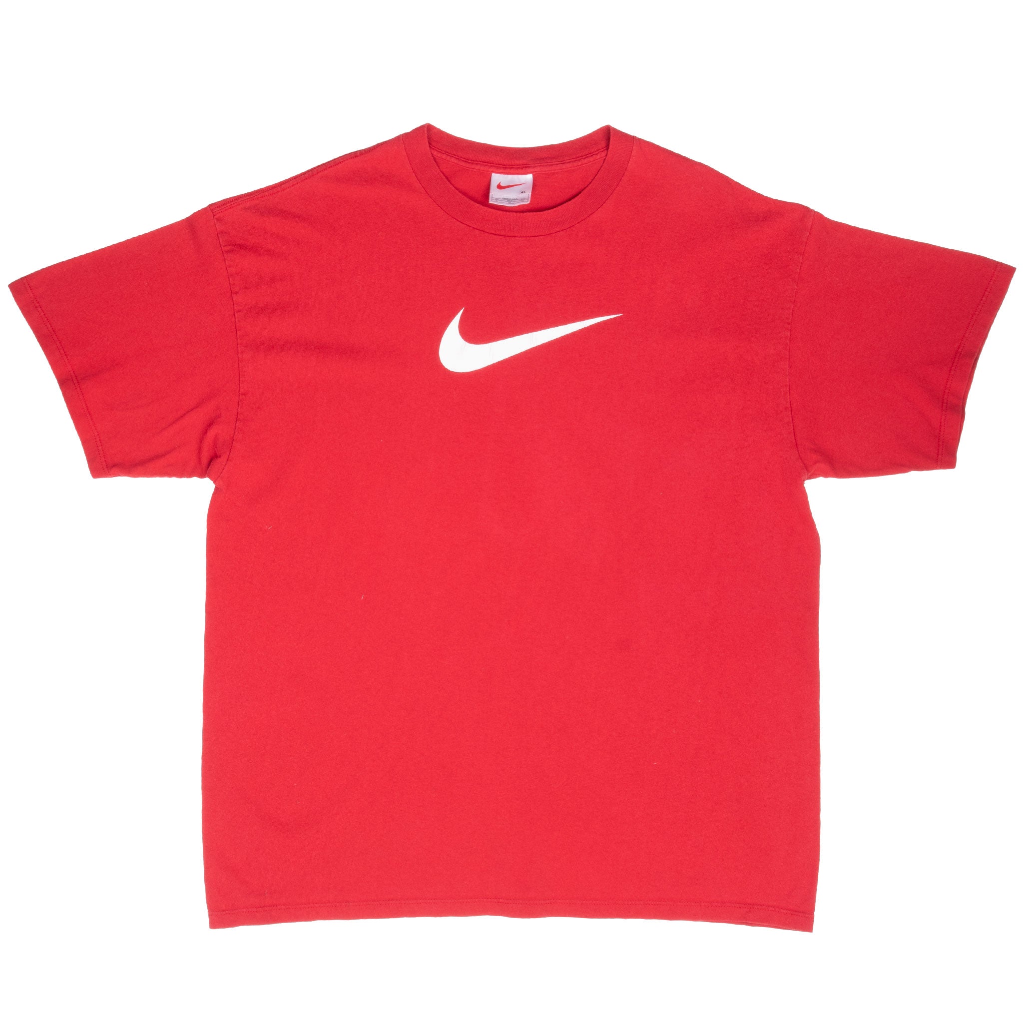 Vintage Nike Big Swoosh Red Tee Shirt 1990S Size XL Made In Usa