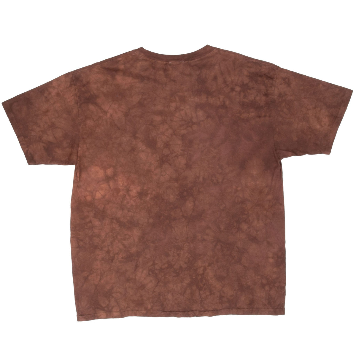 Back of brown Led Zeppelin T-shirt with mottled allover pattern