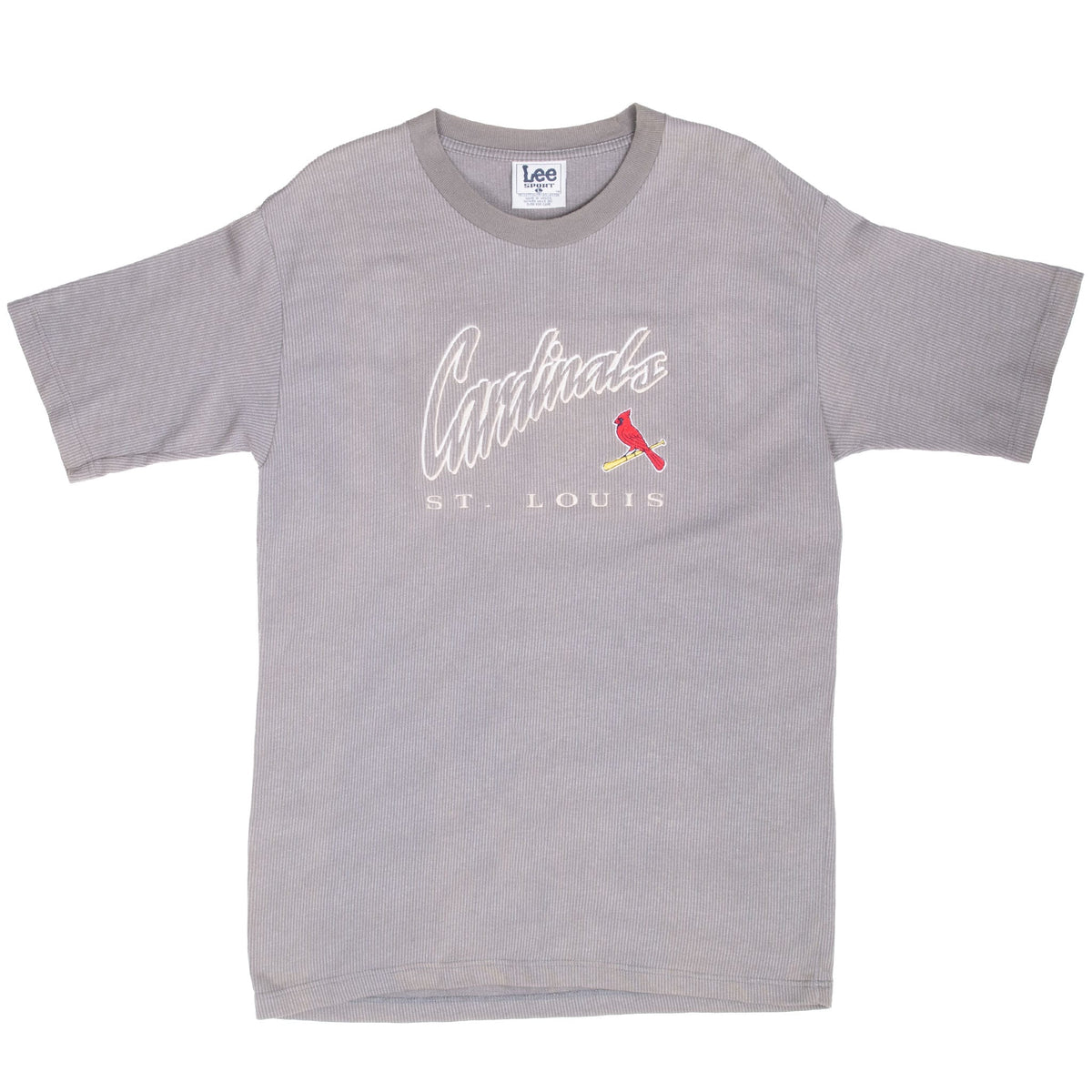 Full front of gray Lee Sport St. Louis Cardinals short-sleeve T-shirt with embroidered logo