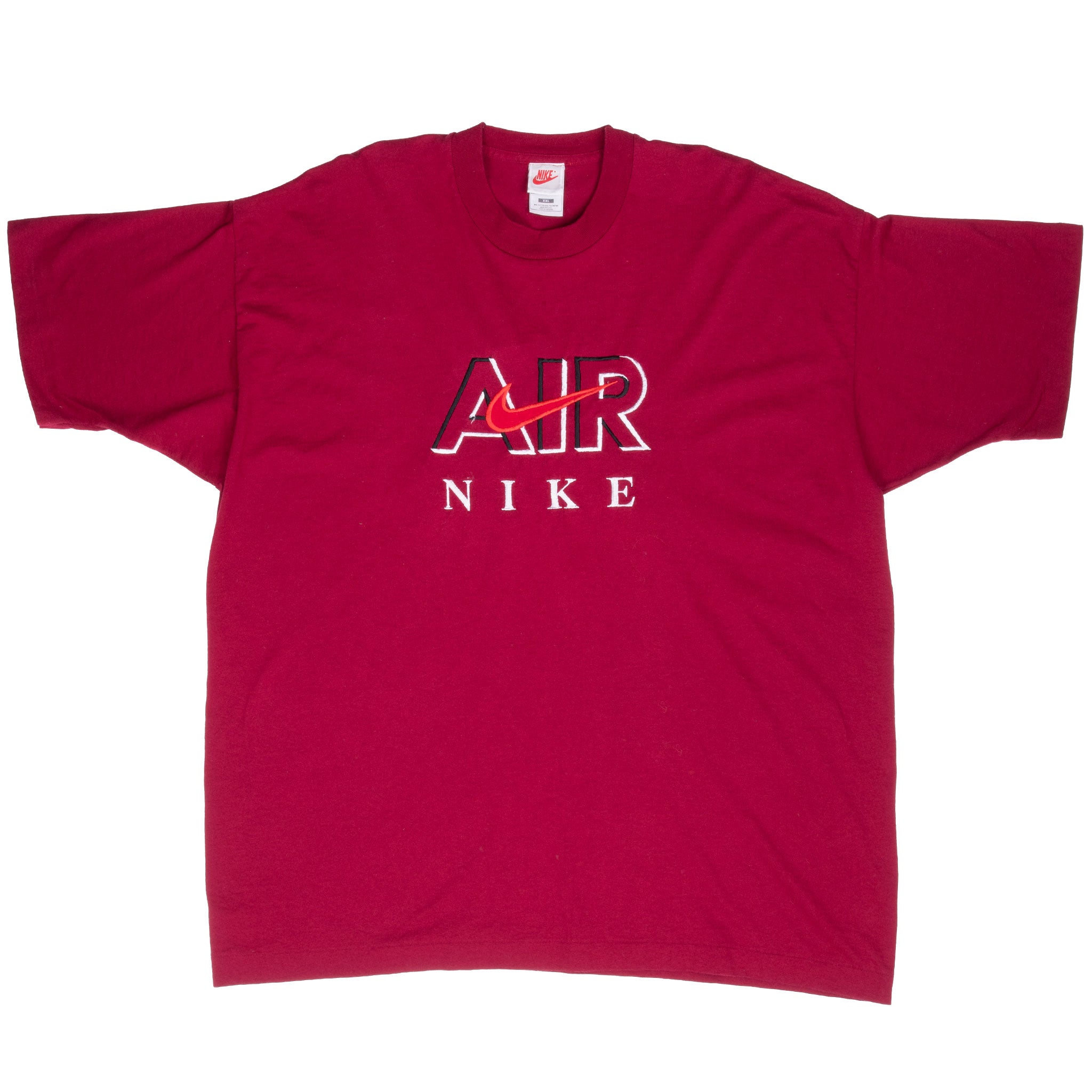 Vintage Nike Air Spellout Burgundy Tee Shirt Late 1980S Size 2XL Made In Usa With Single Stitch Sleeves