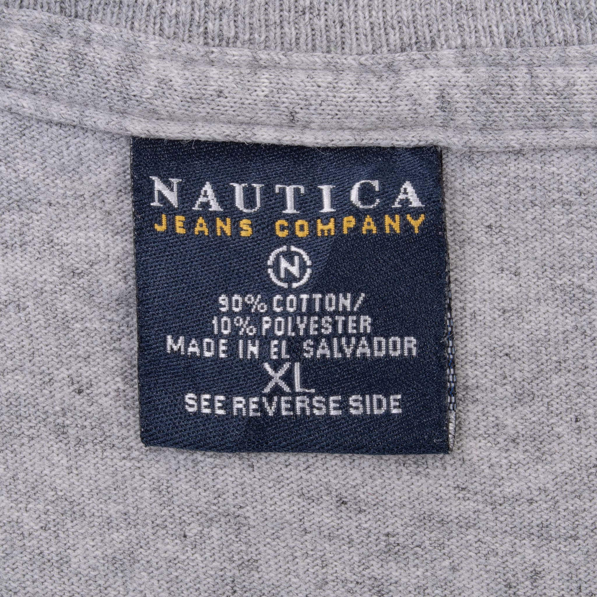 Nautica Jeans Company neck label showing size XL and fabric details