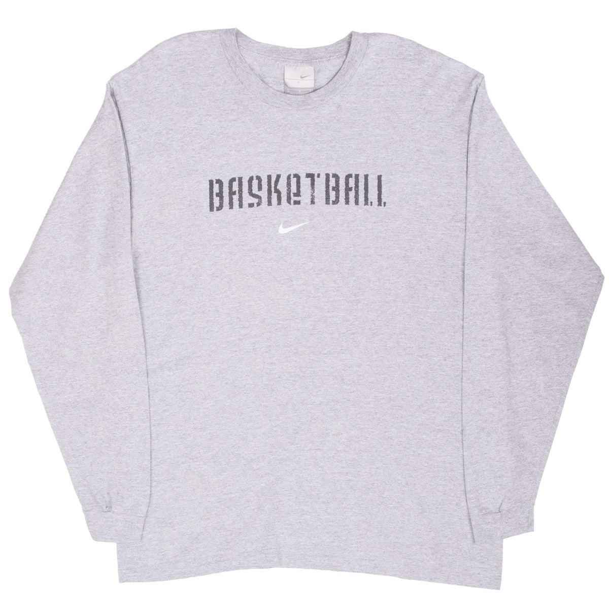 Full front of grey Nike Basketball long-sleeve T-shirt with ribbed cuffs