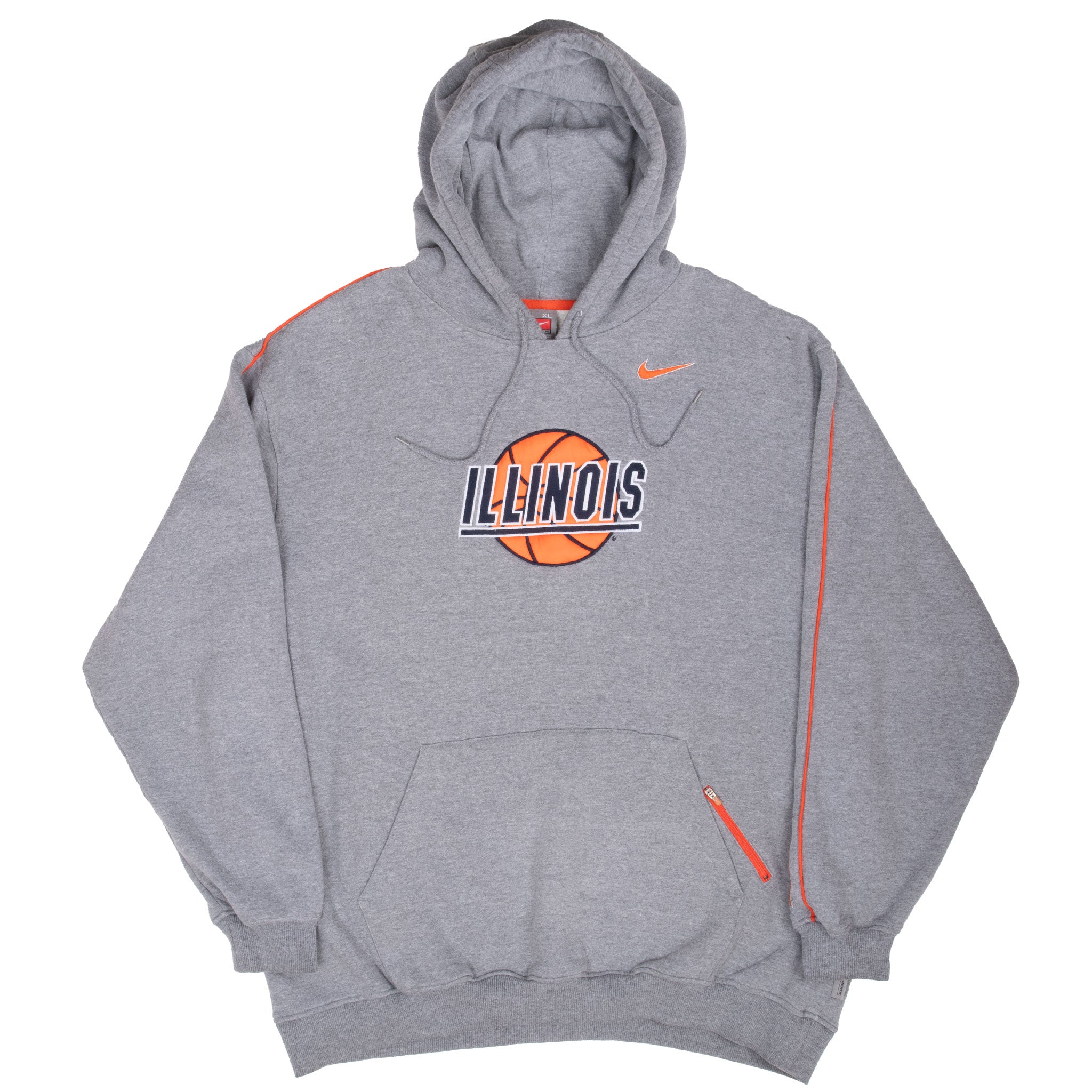 Vintage Nike Ncaa Illinois Basketball Grey Hoodie Sweatshirt 2000S Size XL