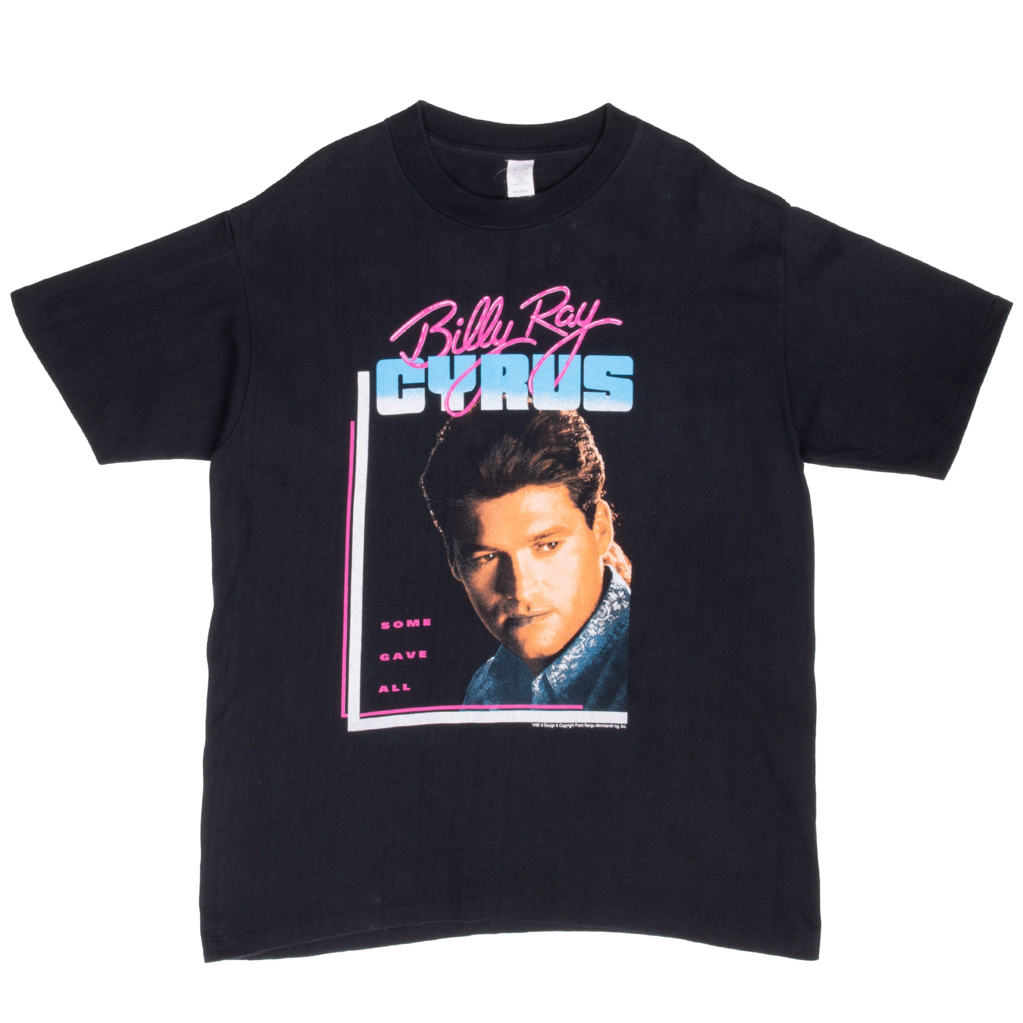 Full front view of black Billy Ray Cyrus T-shirt with portrait graphic