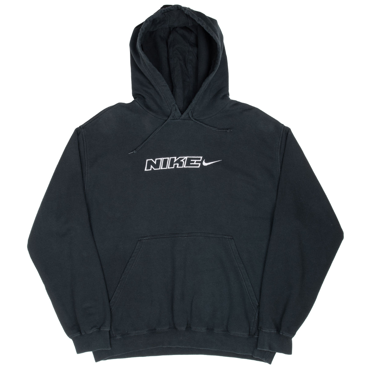 Vintage Nike Spellout Swoosh Black Hoodie Sweatshirt 2000S Size XL
