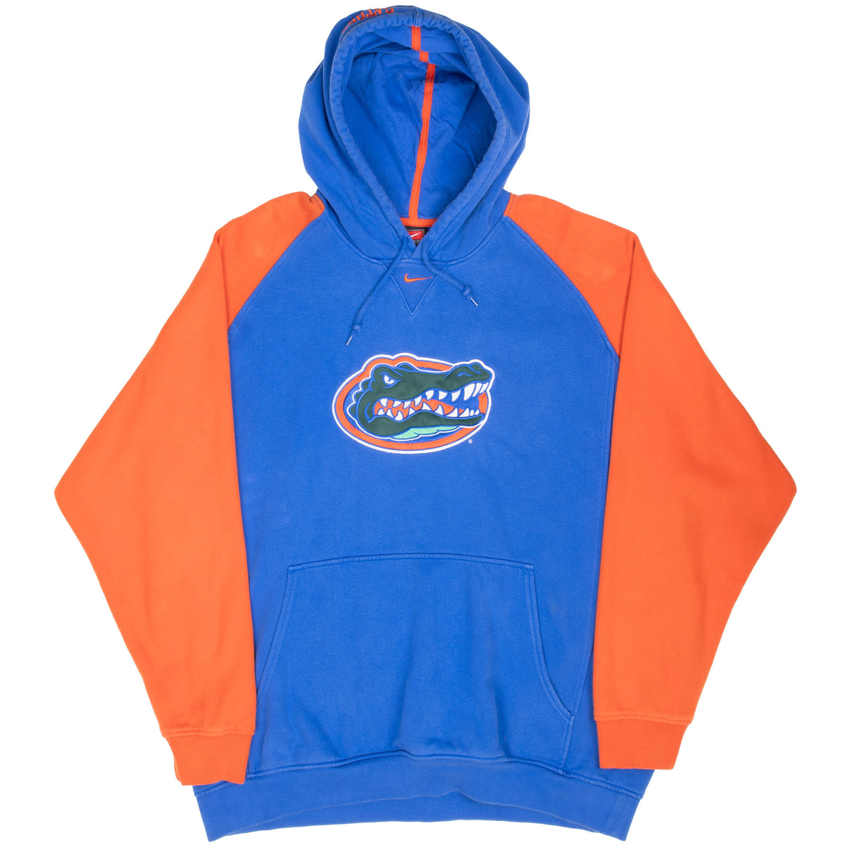 Front view of blue and orange Nike Florida Gators pullover hoodie