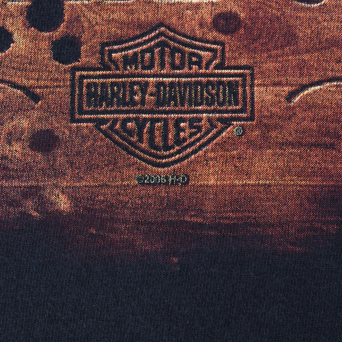 Close-up of Harley-Davidson shield logo and 2005 H-D copyright mark on front print