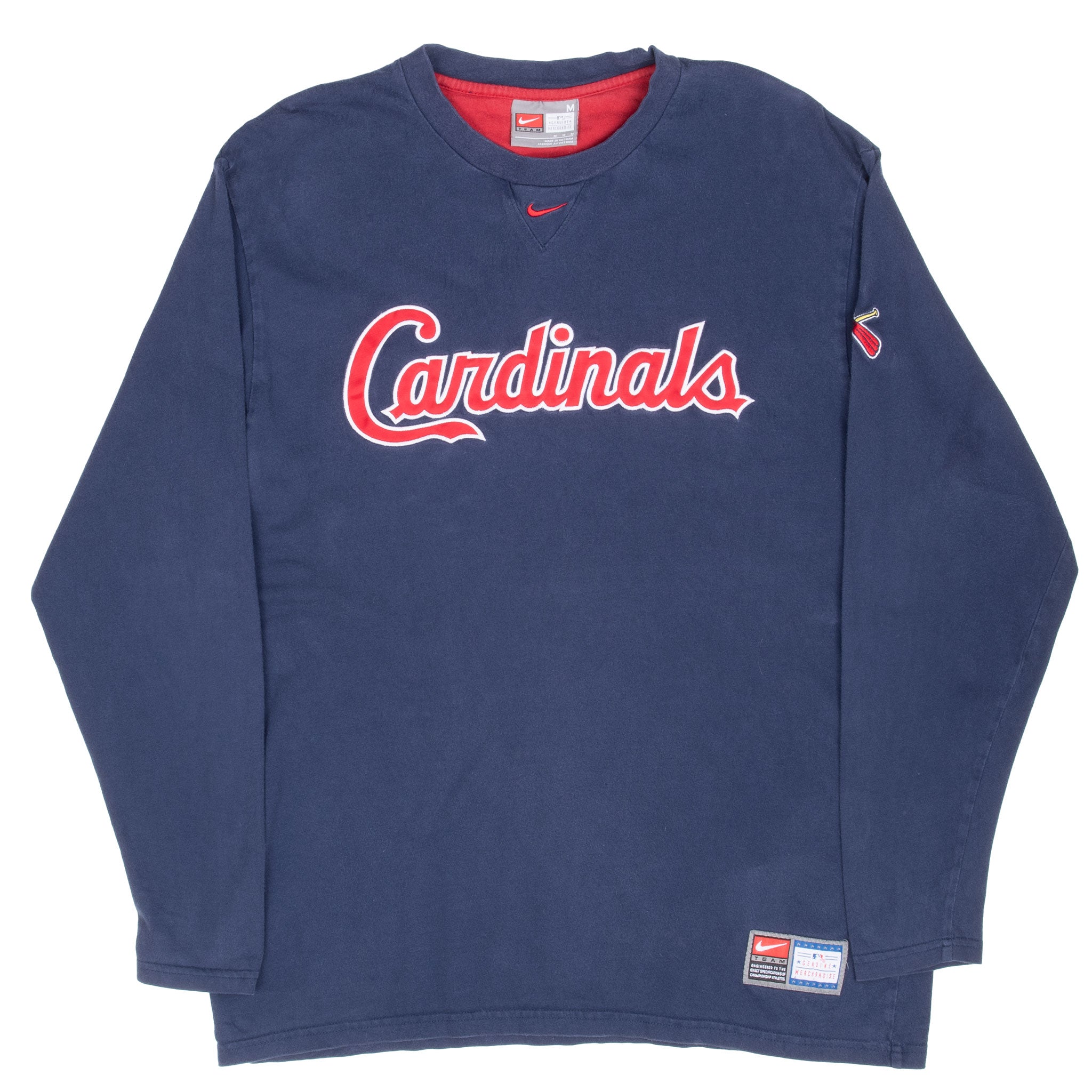 Full front view of navy Nike St. Louis Cardinals long-sleeve T-shirt