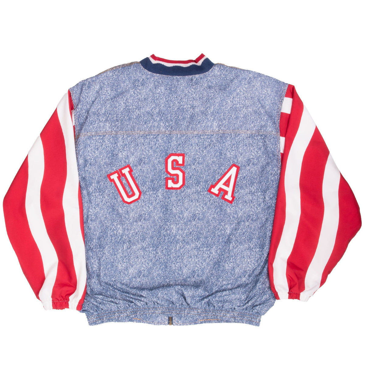 Back of adidas Team USA soccer windbreaker with large red-and-white USA lettering