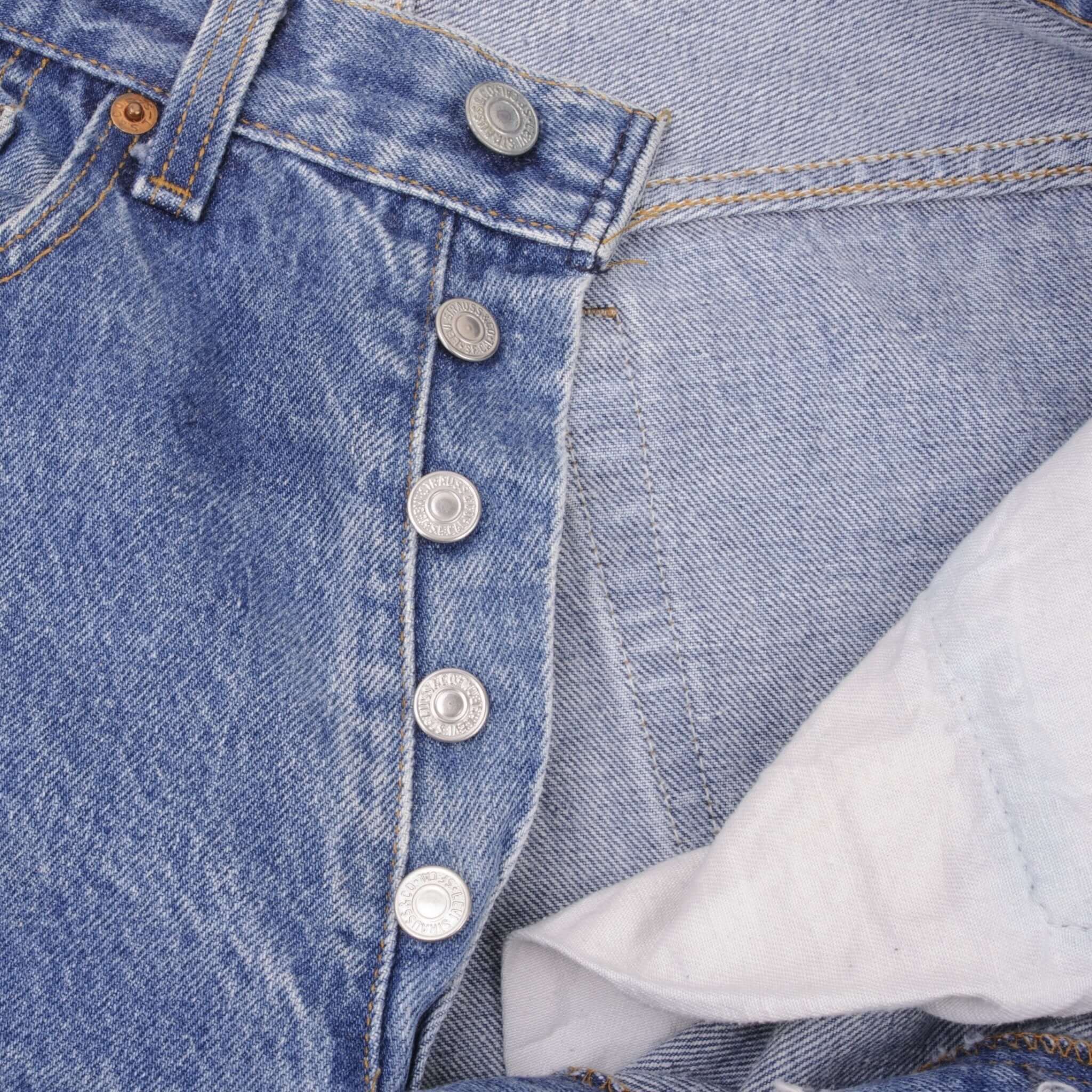 Beautiful Indigo Levis 501 Jeans 1980s Made in USA with Medium Wash With Light Whiskers Size on tag 32X30 Actual Size 30X28 Back Button #552