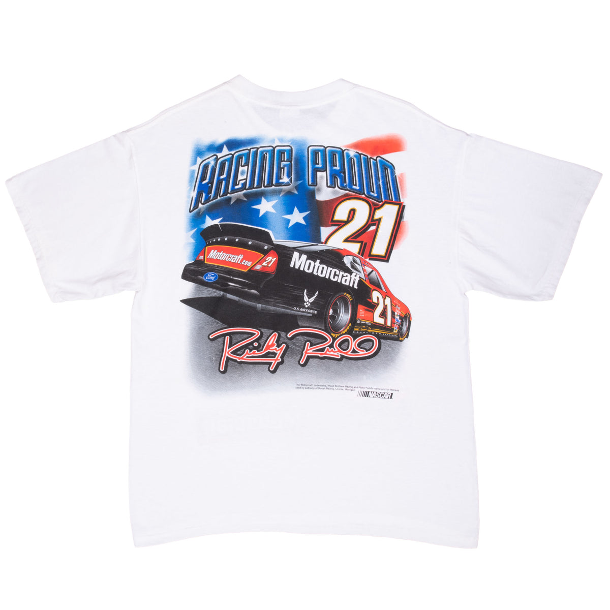 Vintage Nascar Ricky Rudd All American Man 2000s white Tee Shirt Size XL