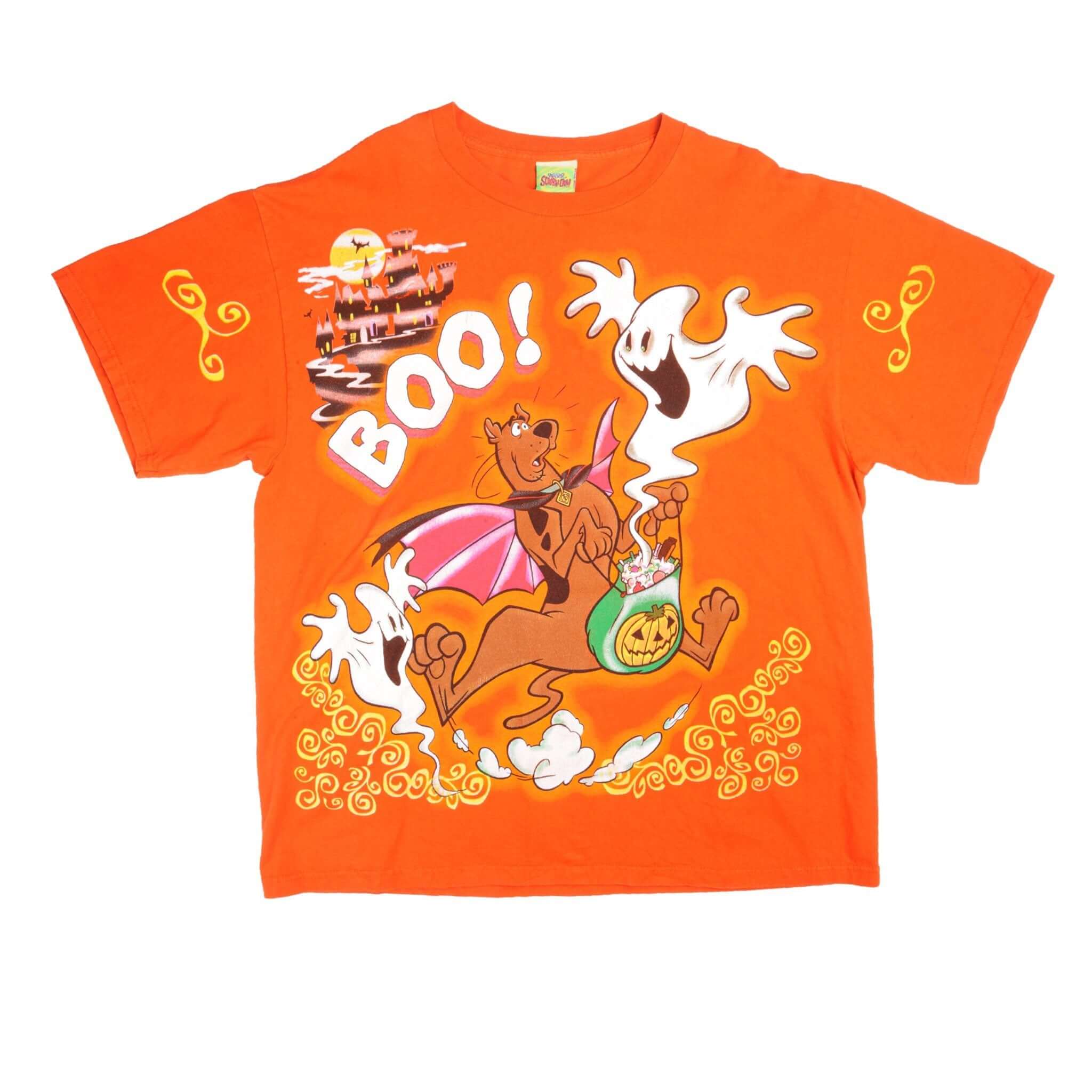 Vintage Orange Happy Halloween Boo! Scooby-Doo Tee Shirt 2000 Size Large