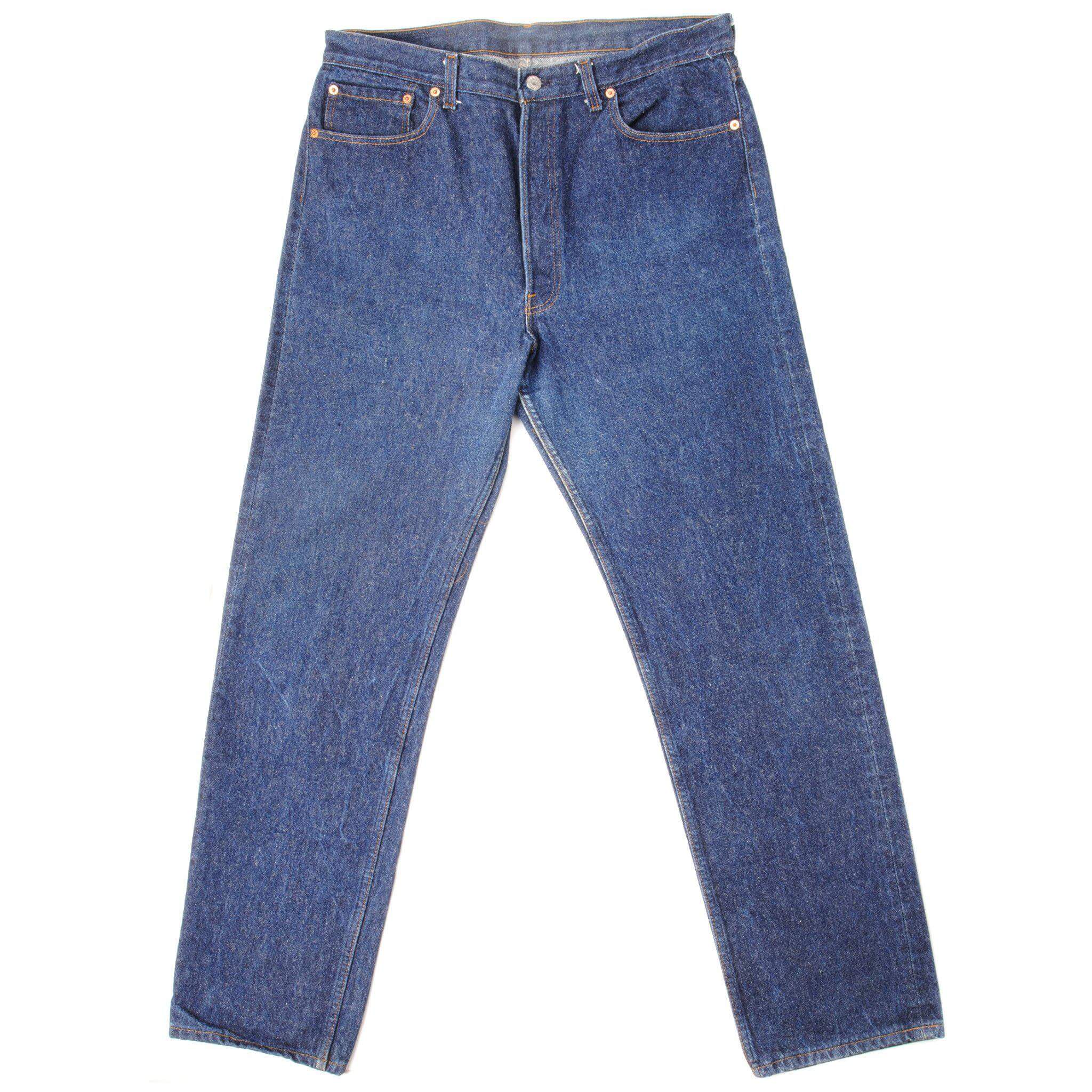 Beautiful Indigo Levis 501 Jeans from 1988 to 1993 Made in USA with a perfect dark blue wash. Size 35x32 Back Button #544