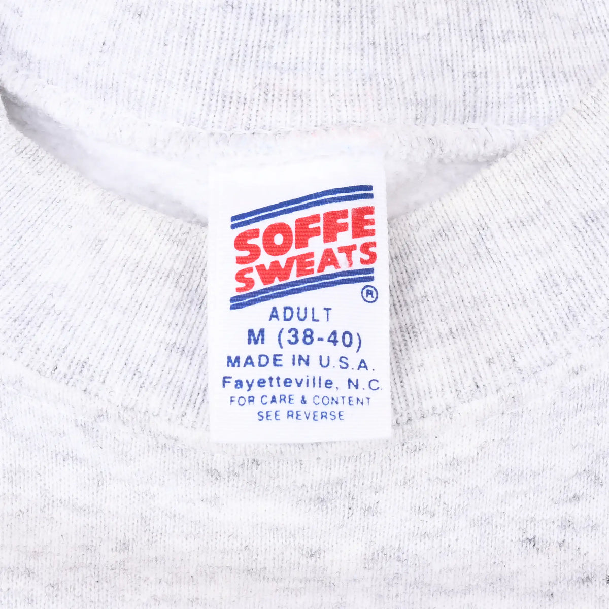Soffe Sweats neck tag marked adult medium and made in USA