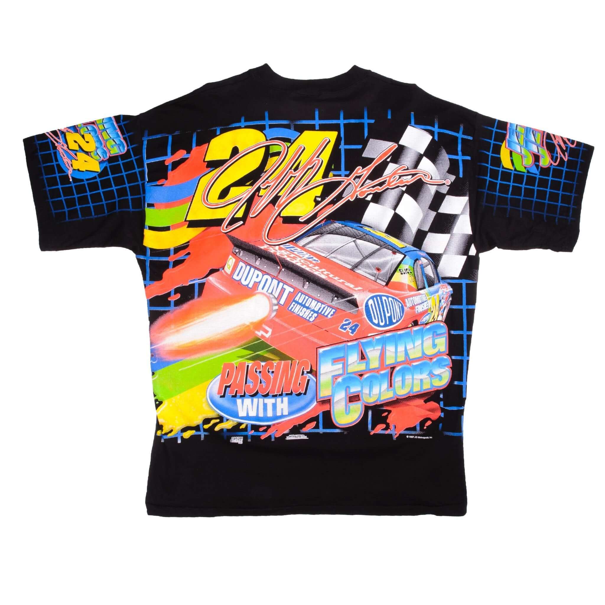 Vintage Nascar All Over Print Jeff's Jet 24 Dupont 1999 Tee Shirt Size XL Made In USA