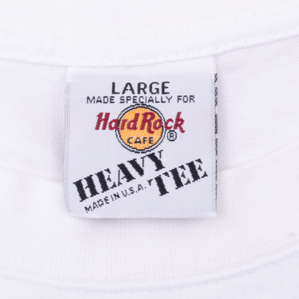 Hard Rock Cafe Heavy Tee neck label marked Large and made in USA