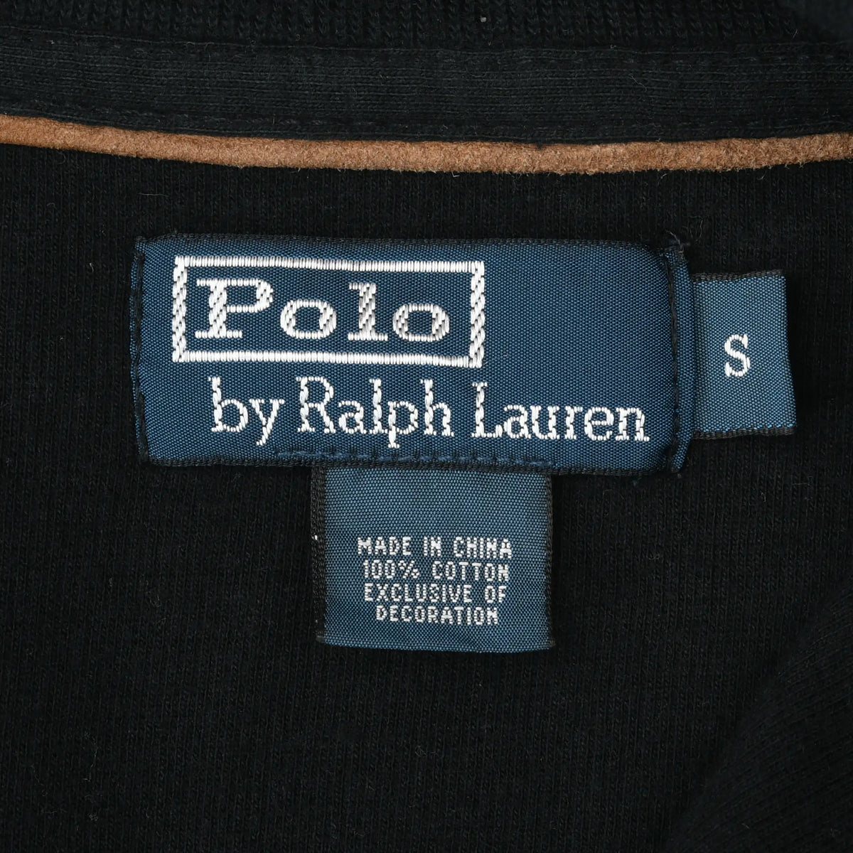 Polo by Ralph Lauren neck label with small size tag and cotton care label