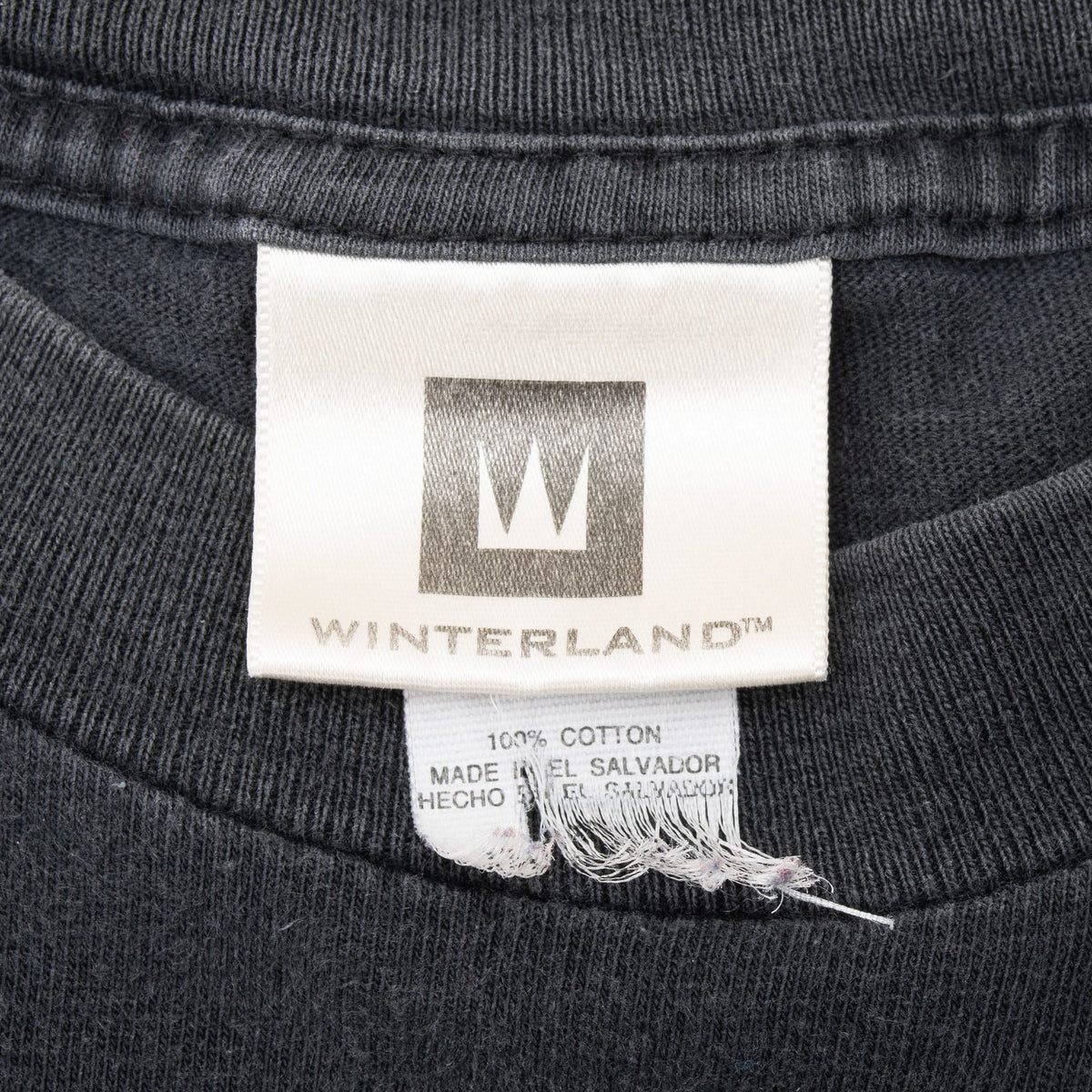 Close-up of Winterland neck label on black Linkin Park T-shirt