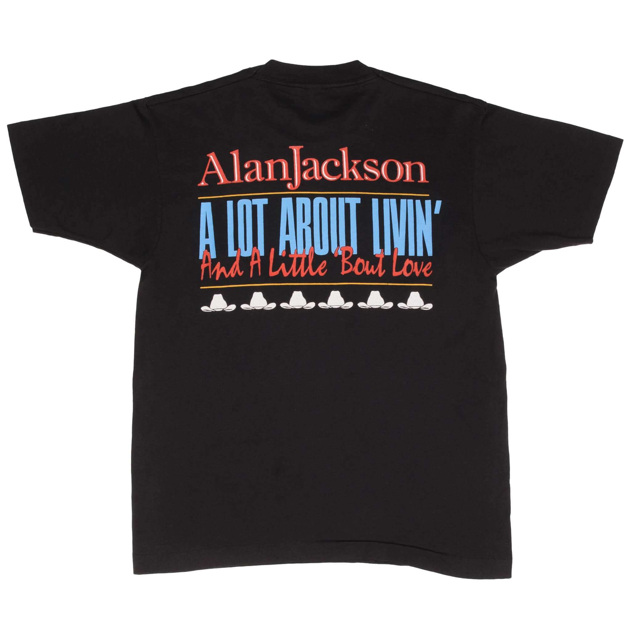 Vintage Alan Jackson A lot About Livin And A Little Bout Love Tee Shirt 1993 Medium Made In USA With Single Stitch Sleeves