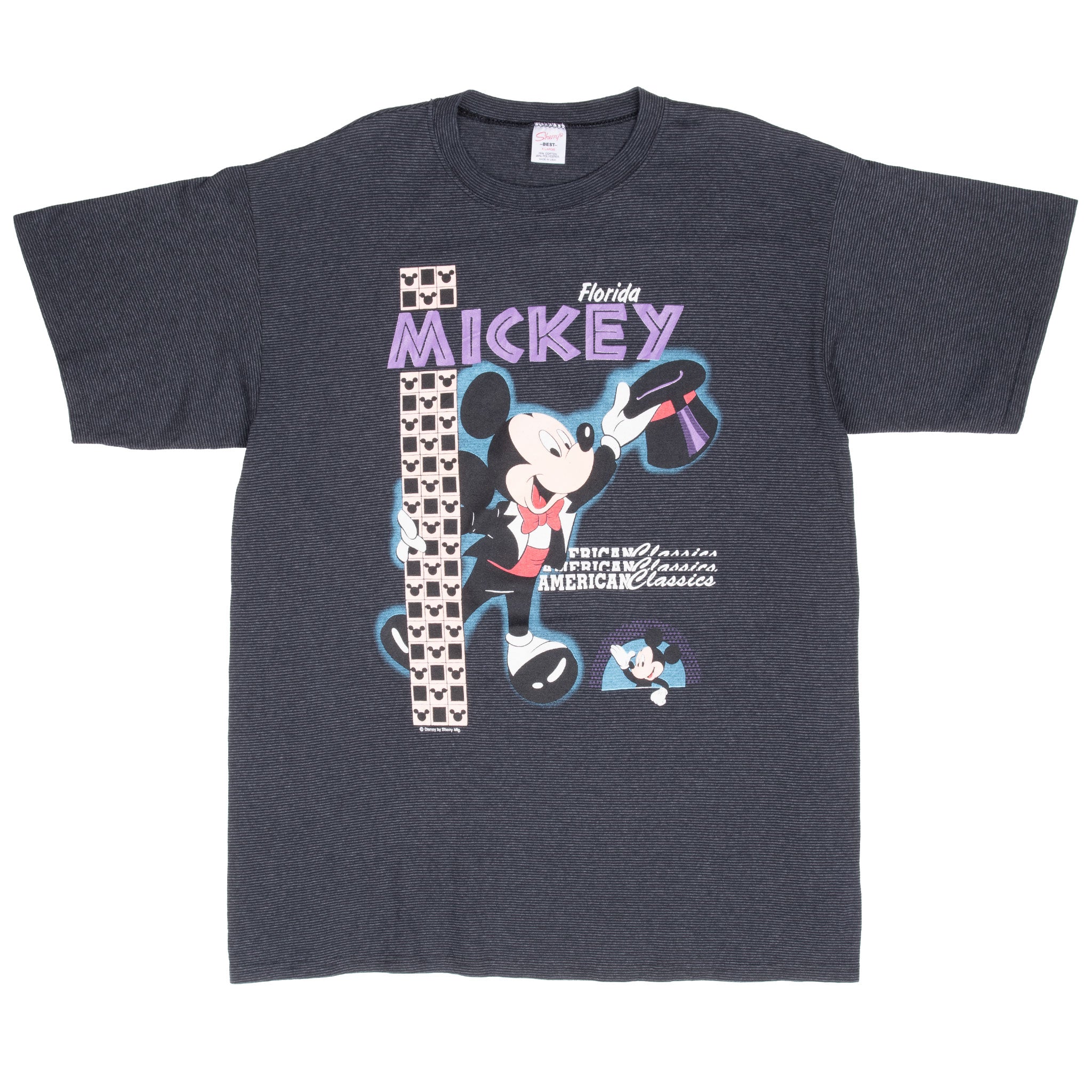 Vintage Mickey Mouse Florida Striped Tee Shirt 1990S Large Made In Usa With Single Stitch Sleeves