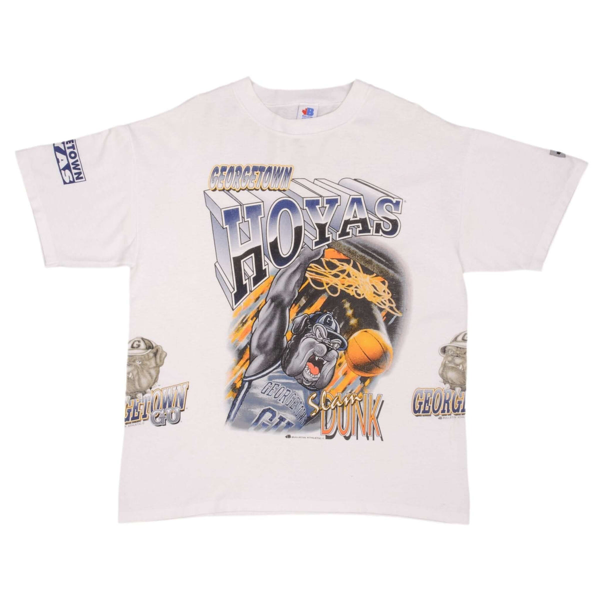 Vintage Ncaa Georgetown University Hoyas All Over Print Tee Shirt 1990S Size XL With Single Stitch Sleeves