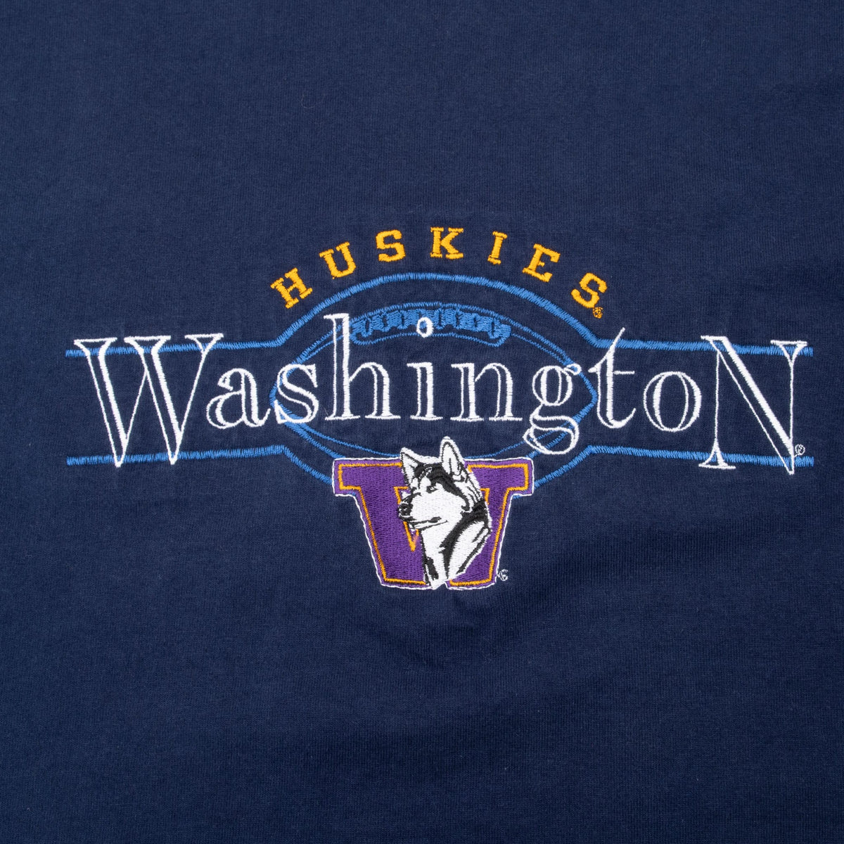 Washington Huskies chest embroidery with purple W and husky mascot