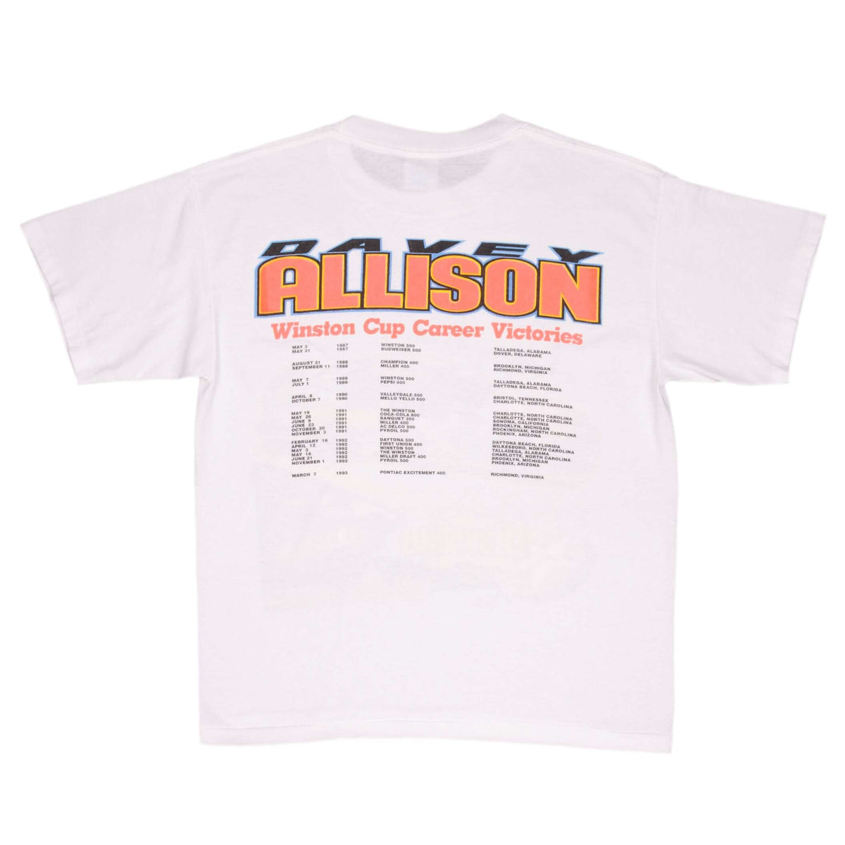Vintage Nascar Davey Allison 1993 Memorial Tee Shirt Size Large Made In Usa With Single Stitch Sleeves