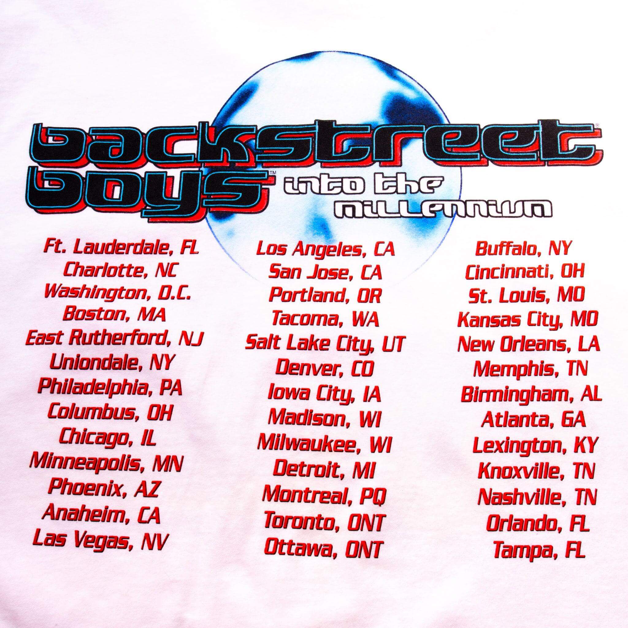 Vintage Back Street Boys With Nick Carter, Howie Dorough, AJ McLean, and cousins Brian Littrell and Kevin Richardson Millennium Tour Winterland Tee Shirt 1999 2000 Size XL