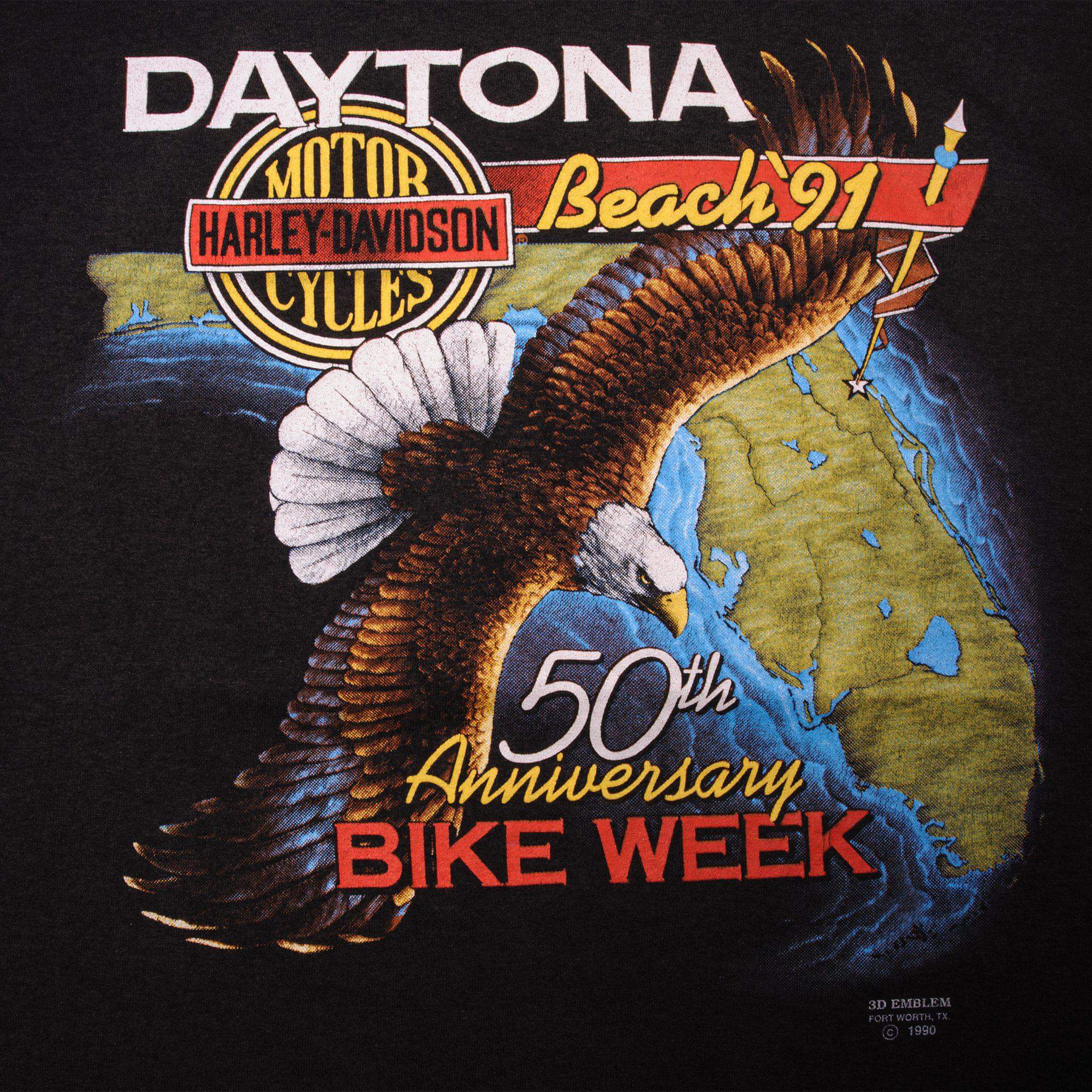 VINTAGE 3D EMBLEM HARLEY DAVIDSON DAYTONA BIKE WEEK TEE SHIRT 1991 LARGE MADE US