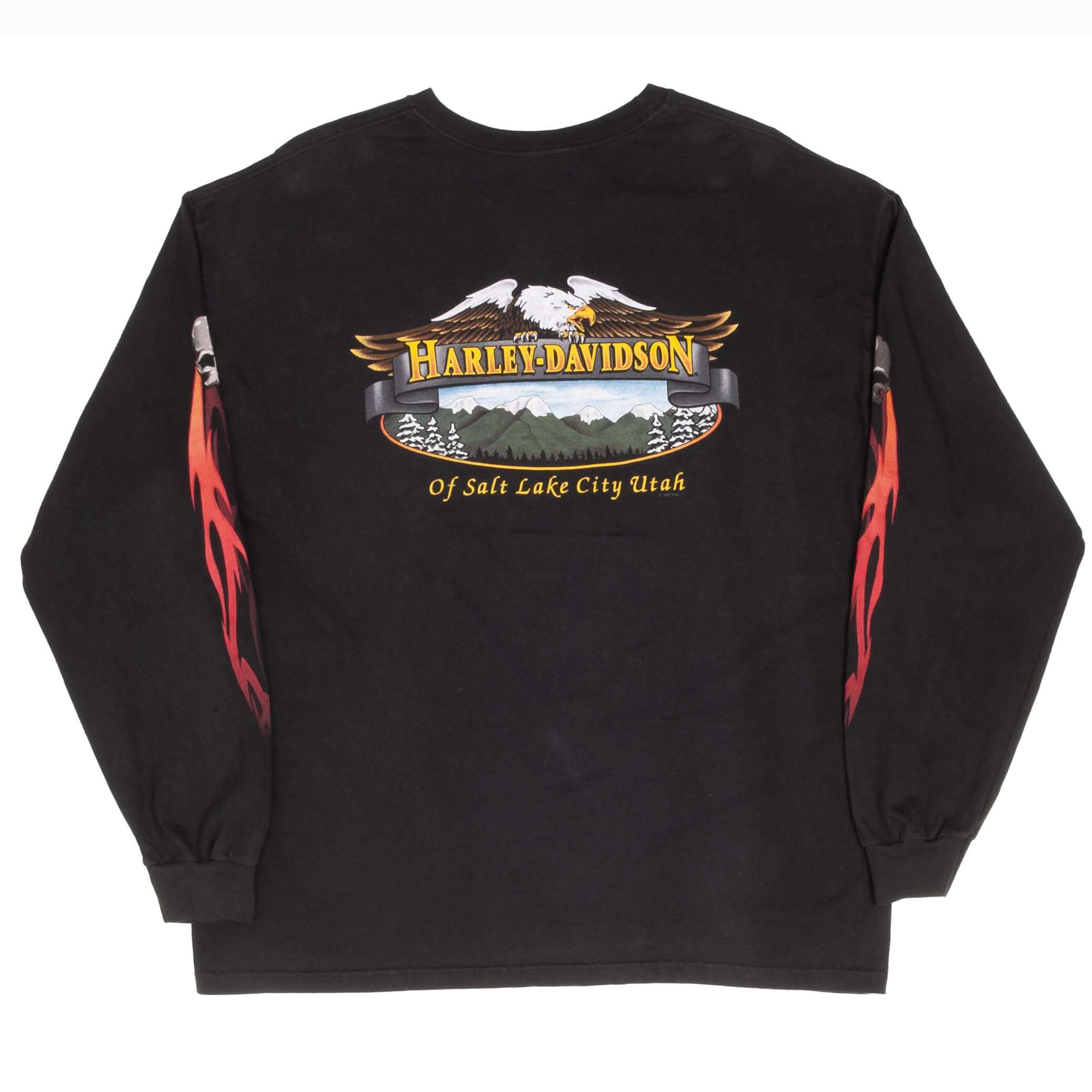 Vintage Harley Davidson Salt Lake City Flame Long Sleeve Tee Shirt 2005 Size XL Made In USA