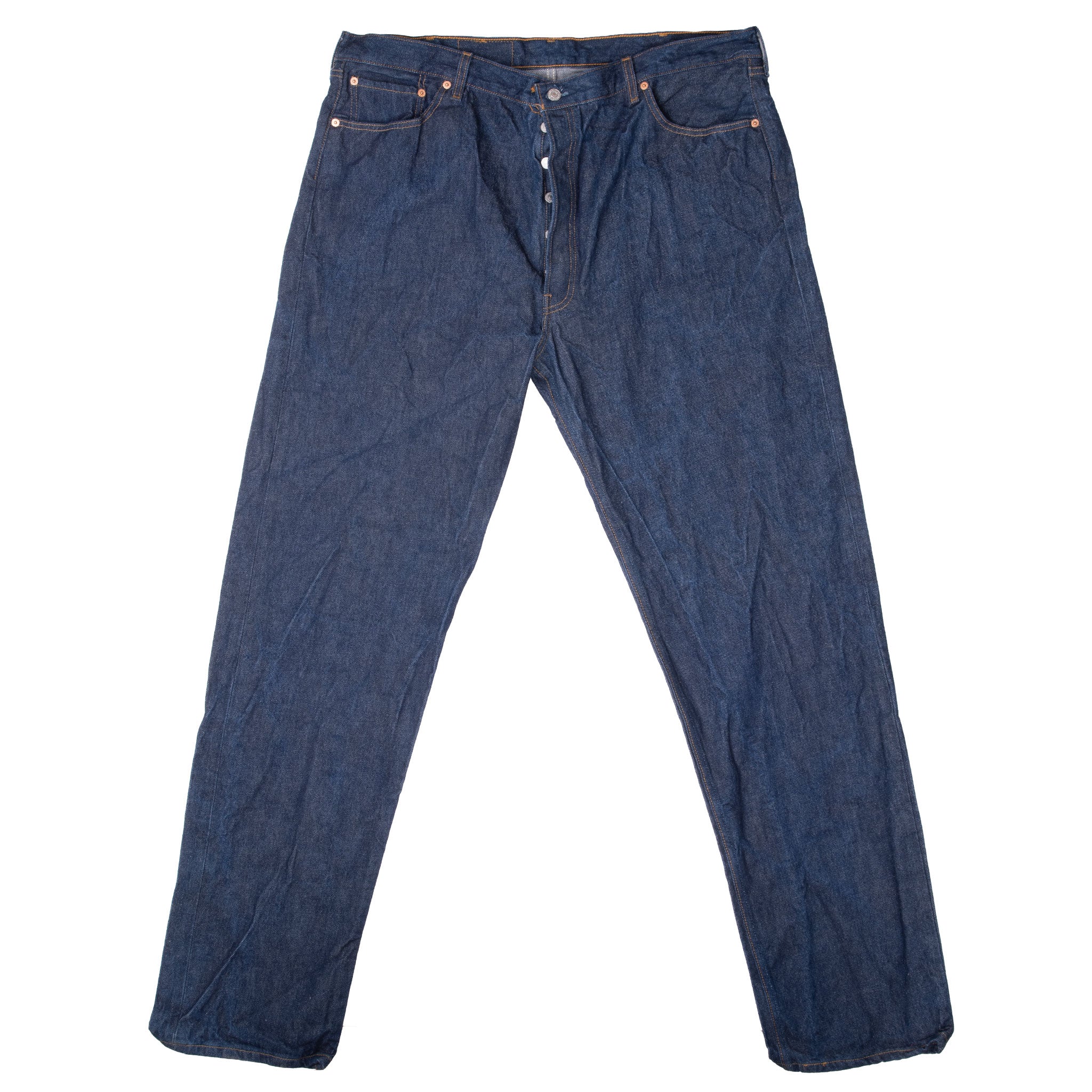 Beautiful Vintage Indigo Levis 501 Jeans 1990S Made in USA with Very Dark Wash
Size on Tag 44X37
Actual Size 42X37
Back Button #555