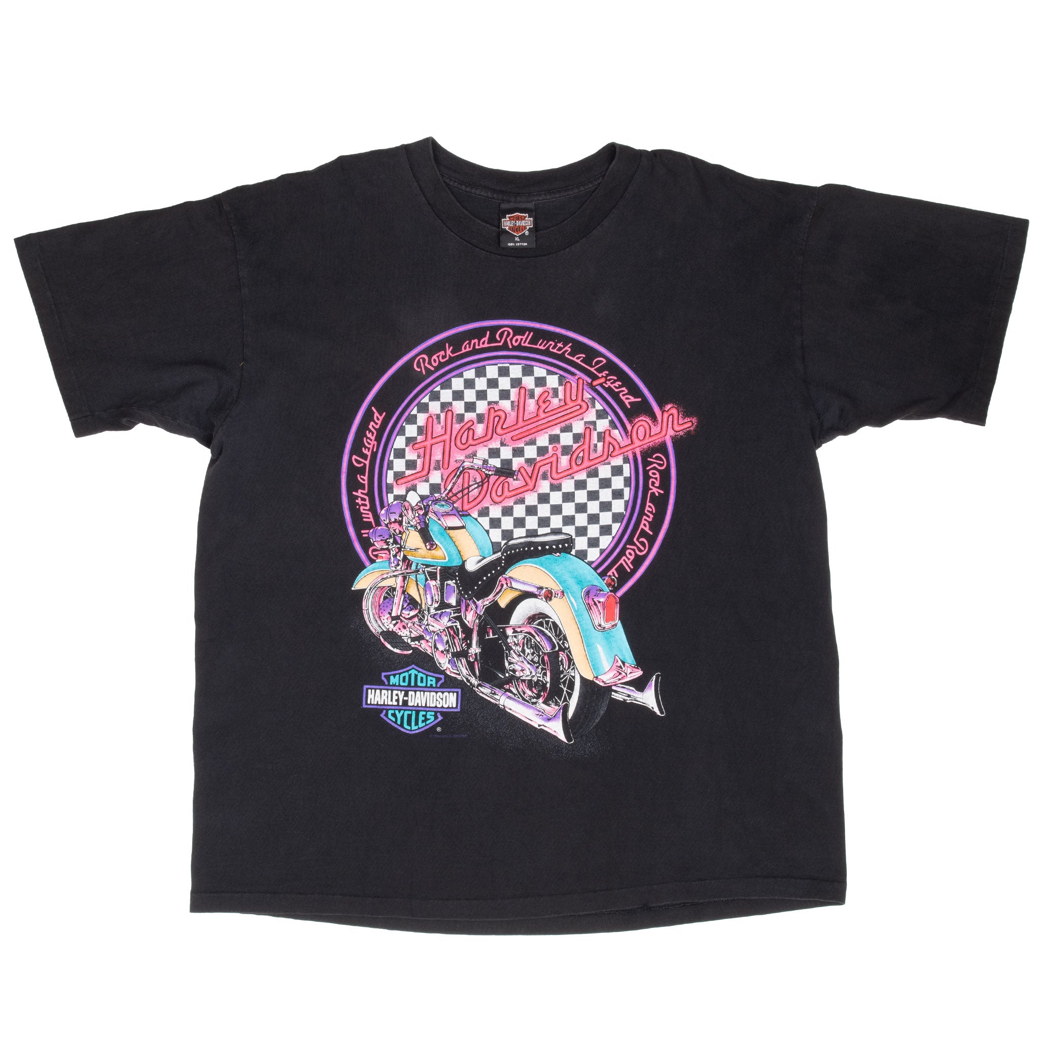 Vintage Harley Davidson Neon Los Aneles Tee Shirt 1994 Size XL Made In Usa With Single Stitch Sleeves