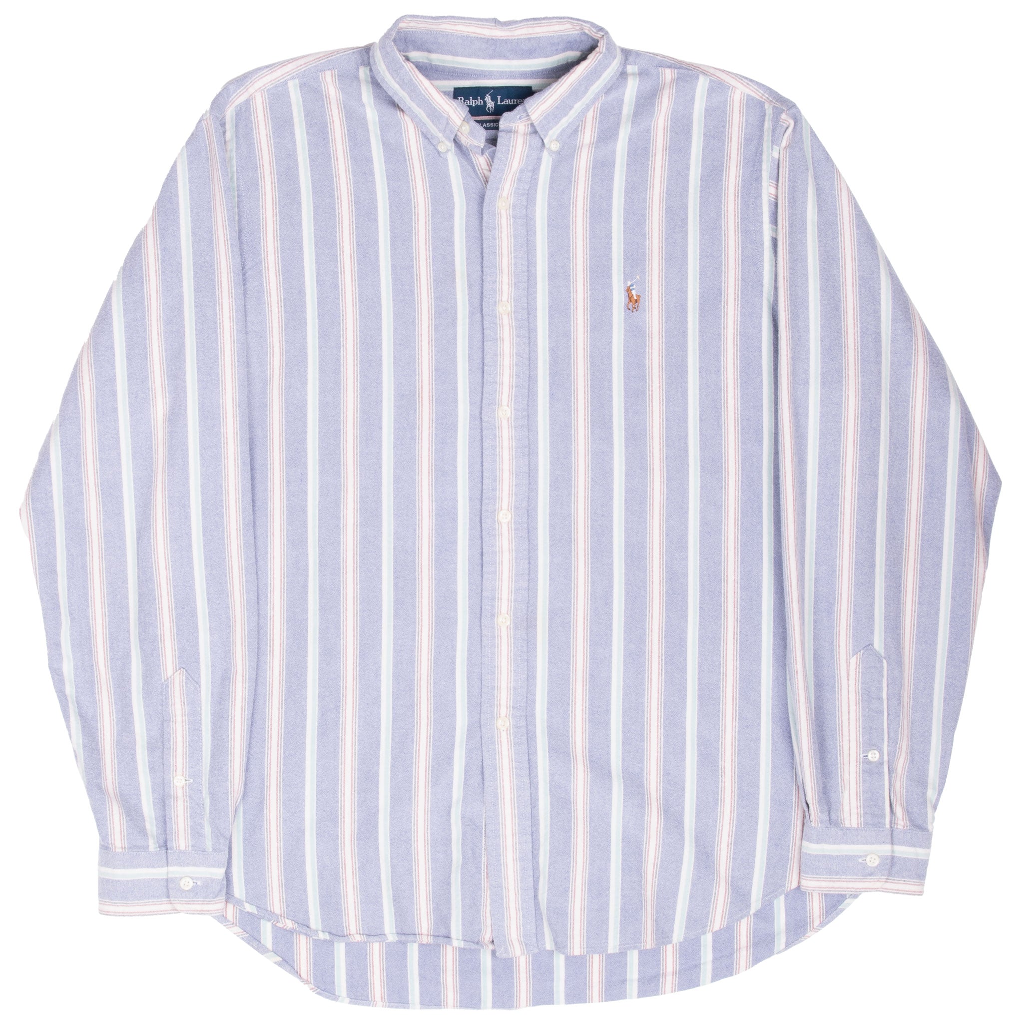 Vintage Ralph Lauren Blue White Striped Shirt 1990S Size Large