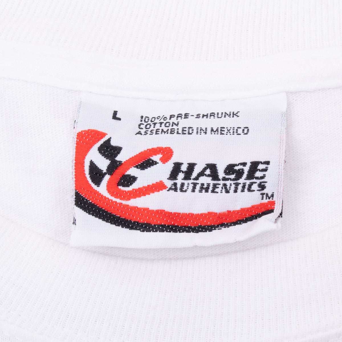 Chase Authentics size L neck tag on white Tony Stewart T-shirt