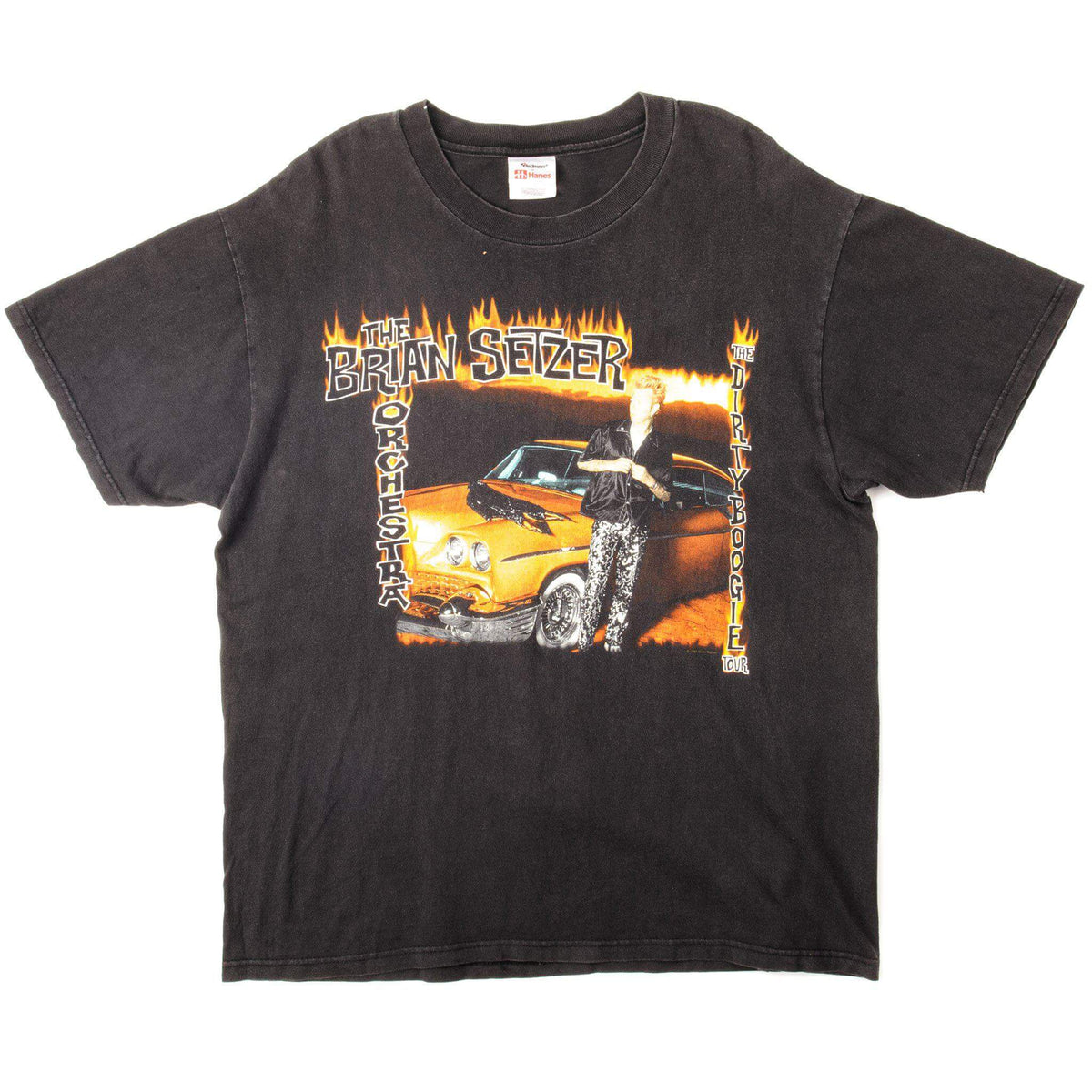 Full front view of black Brian Setzer Orchestra Dirty Boogie Tour T-shirt