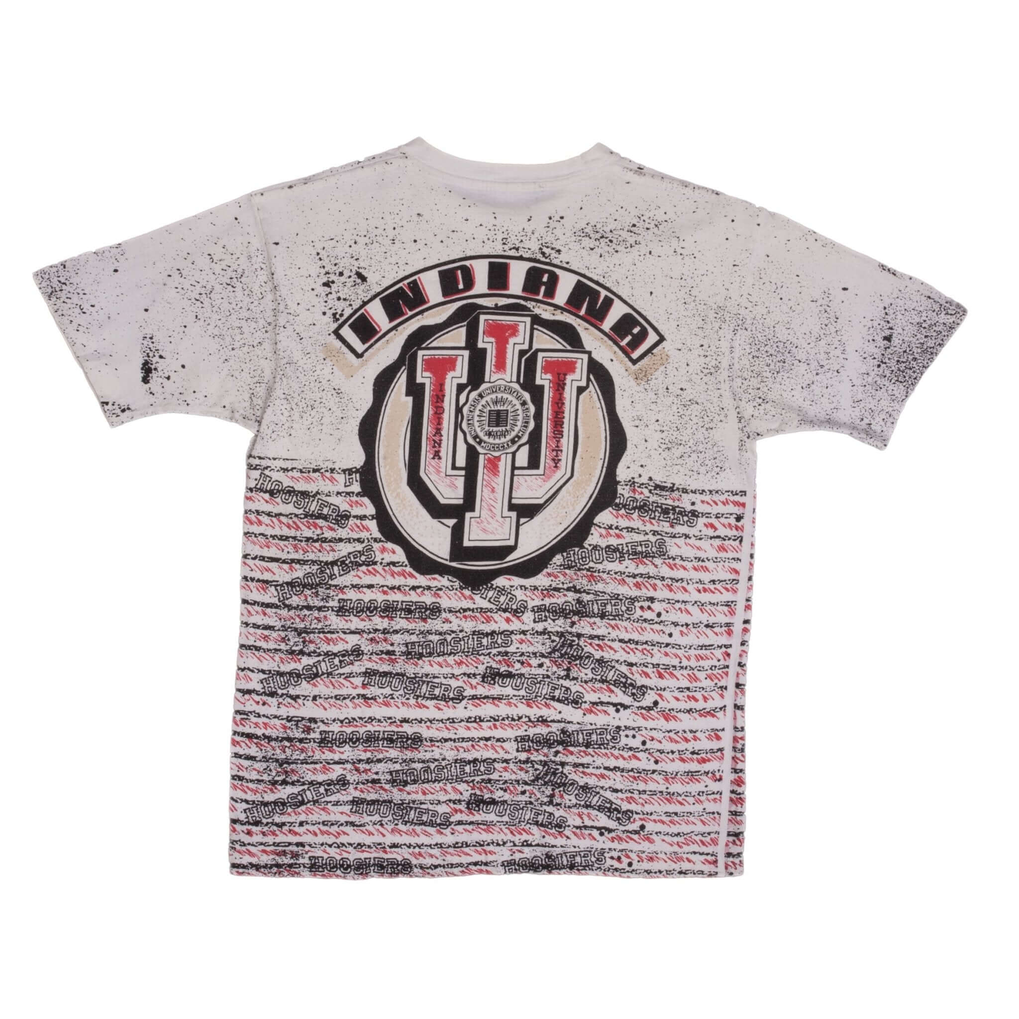 Vintage All Over Print Indiana University Football Tee Shirt 1990S Size Large With Single Stitch Sleeves.