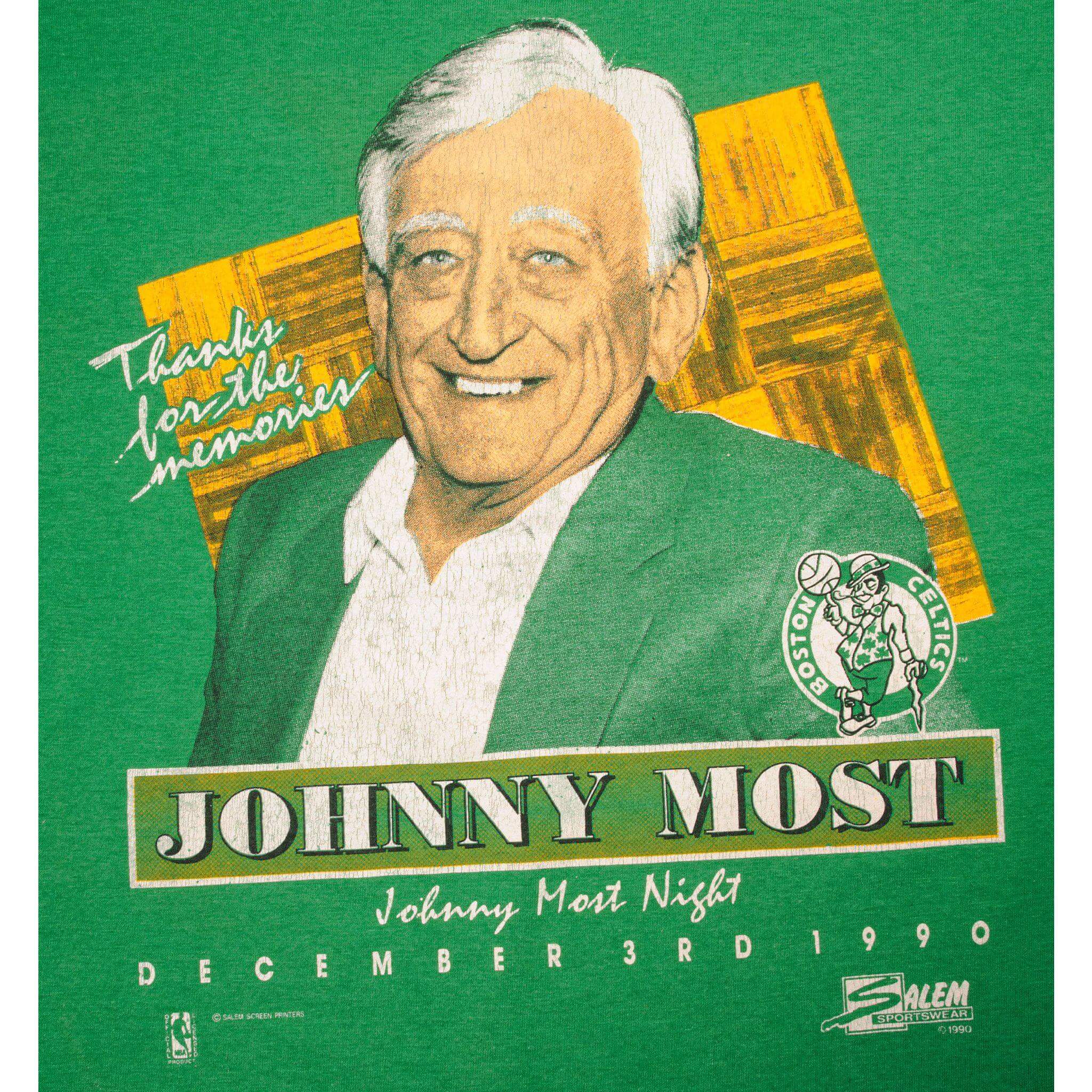 VINTAGE NBA BOSTON CELTICS JOHNNY MOST TEE SHIRT 1990 SIZE LARGE MADE IN USA