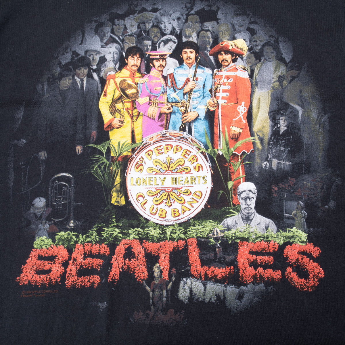 Close-up of colorful Beatles Sgt. Pepper's Lonely Hearts Club Band front print