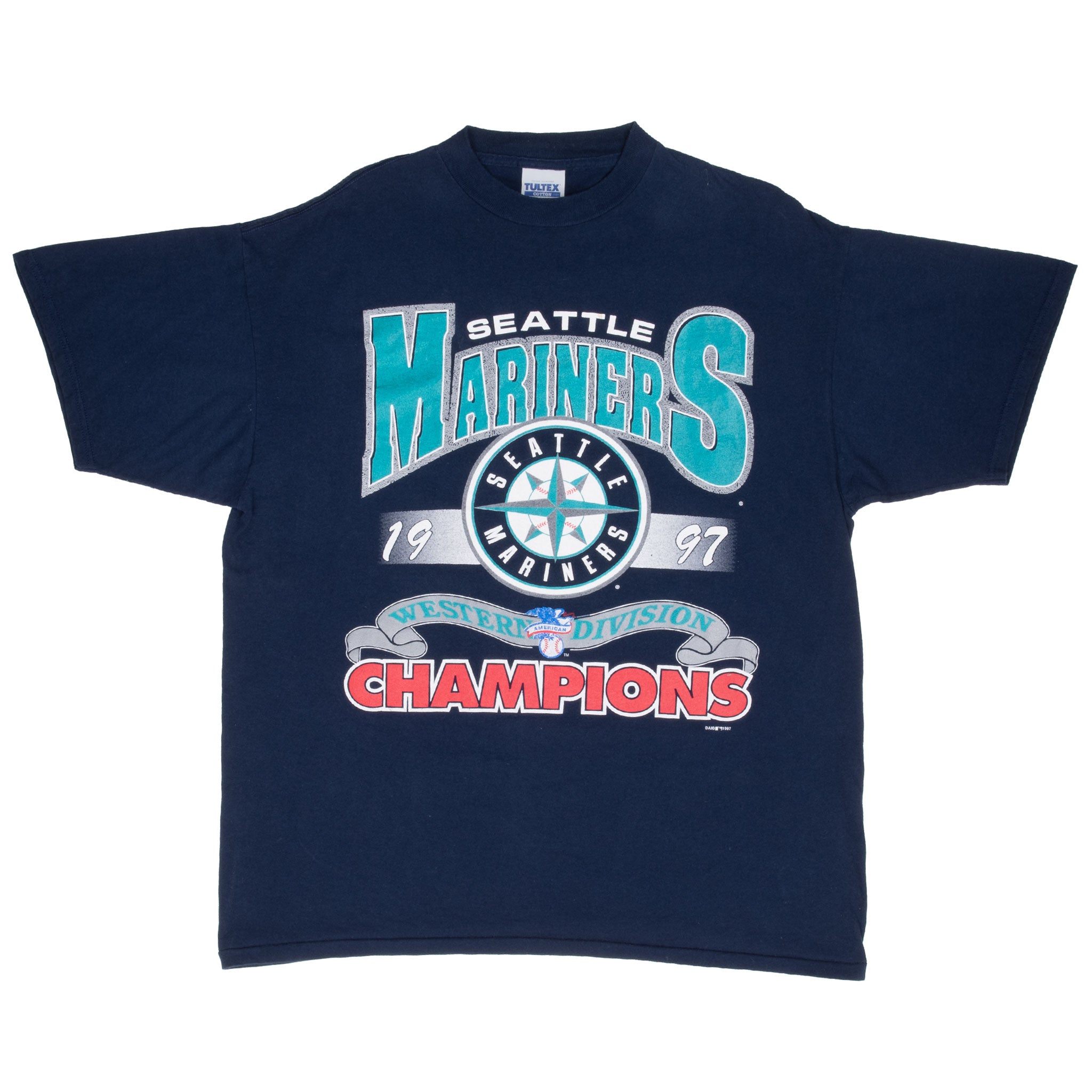 Vintage Mlb Seattle Mariners Western Champions Blue 1997 Tee Shirt Size XL